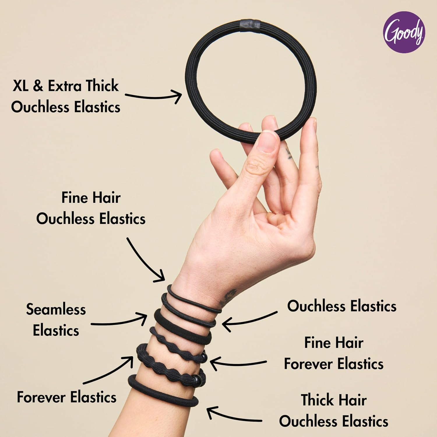 Goody Ouchless Hair Ties, Damage-Free Hold, 4MM Hair Elastics, Hair Styling Accessories for Women, All Hair Types, Black - 30 Ct - Brunette image number 3