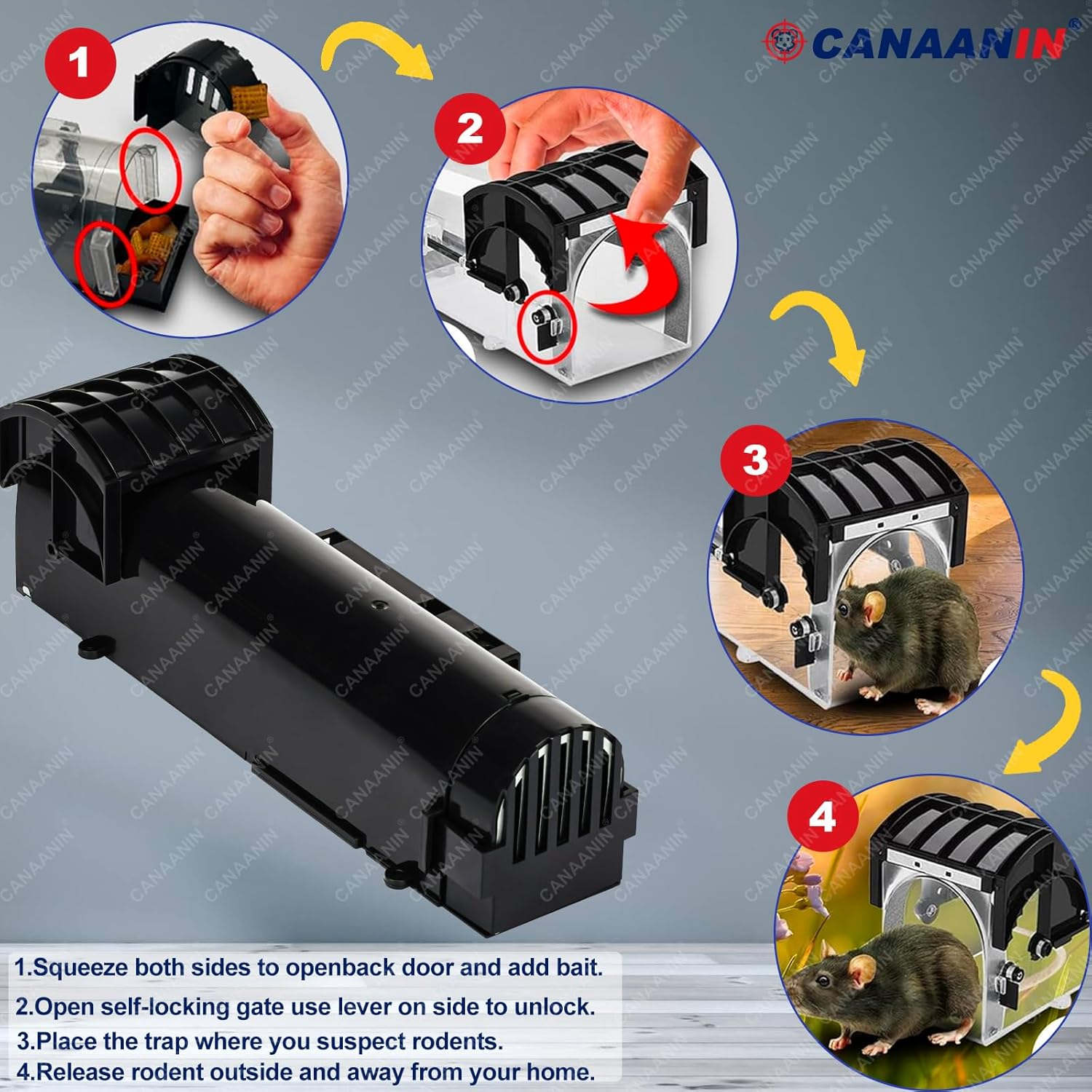 Mouse Trap Humane Cage Rat Trap for Indoor and Outdoor, Large Rodent Animal Mice Vole Chipmunk Hamsters Live Cage, Catch and Release (Black 1 Pack) image number 2