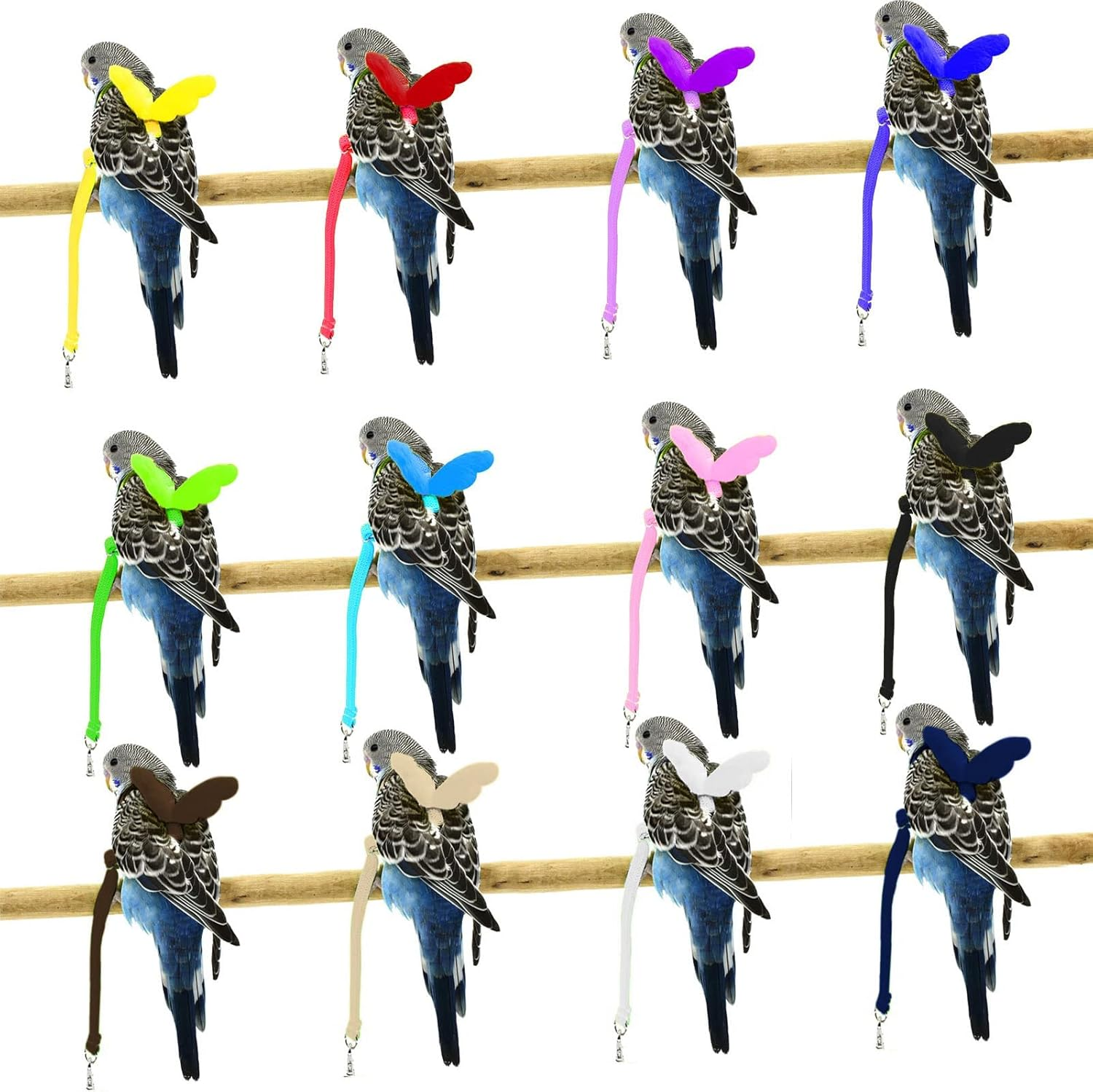 Dnoifne Parrot Bird Harness and Leash, Adjustable Training Design, Anti-Bite Nylon Rope with Cute Wing, Suitable for Alexandrine, Scarlet, Keck, Mini Macaw & Same Size Bird (Pink) - Blue image number 6