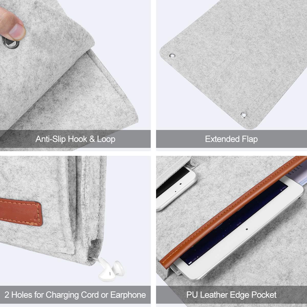 Sofa Armrest Organizer, Hanging Sofa Caddy Storage Bag with Long Flap and Hook, Sofa Remote Control Holder Bag with 5 Pockets for Magazine, Glasses, Tablet, Phone, Ipad, Non-Slip (Grey) image number 2