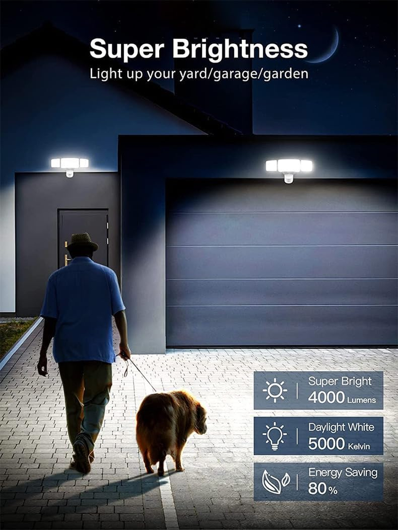 Security Light Outdoor, Phoselpida 4200LM 75LED Plug in Motion Sensor Lights, 42W 3-Head Angel Adjustable Flood Light with Remote Control, IP66 Waterproof Garden Light for Forecourt, Porch, Garage