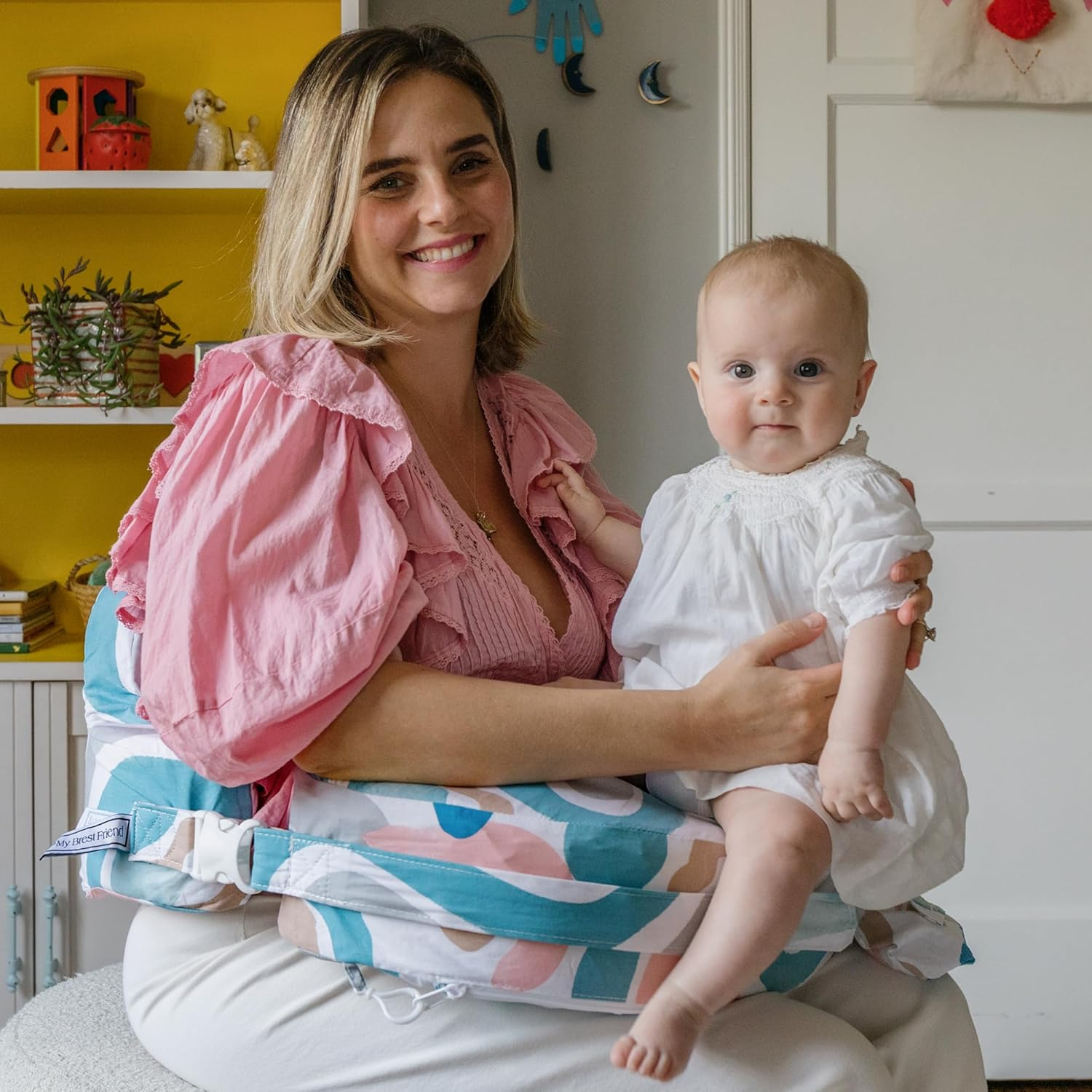 My Brest Friend Super Deluxe Nursing Pillow for Breastfeeding and Bottlefeeding with Lumbar Support, Convenient Pocket and Removable Slipcover, Modern Art Organic image number 2