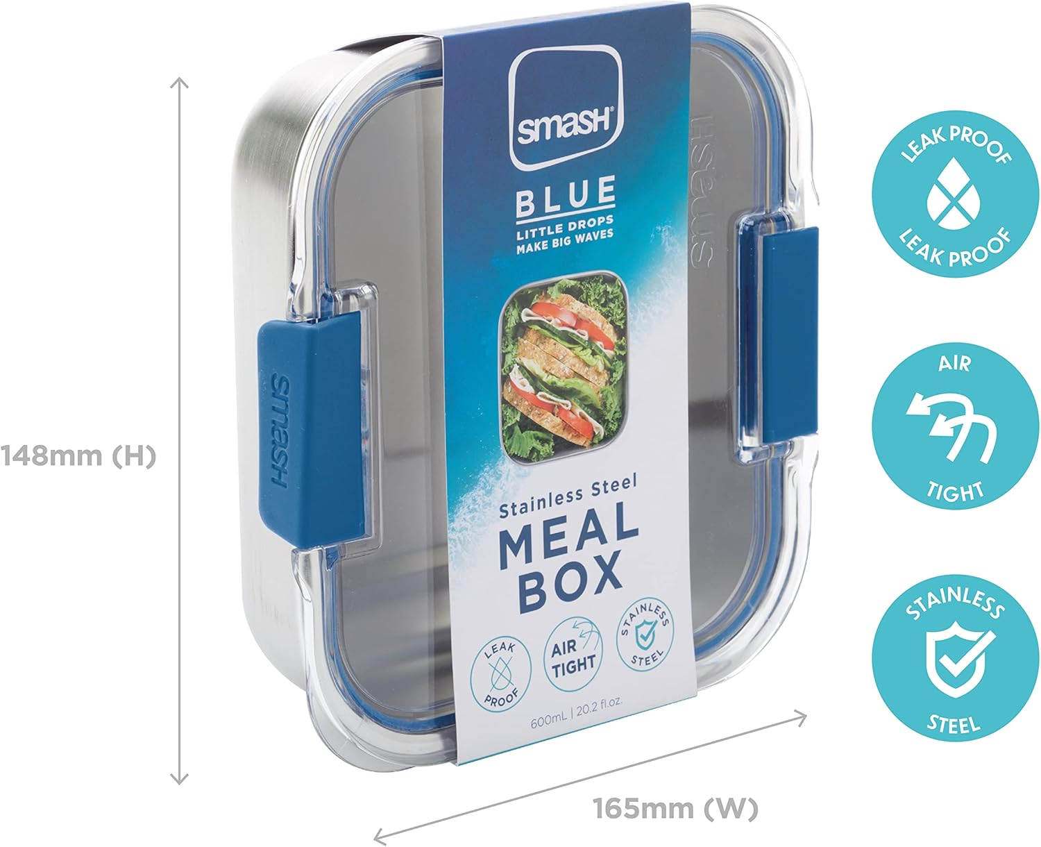 Smash Microwave Safe Stainless Steel Lunch/Meal Box, Blue image number 1