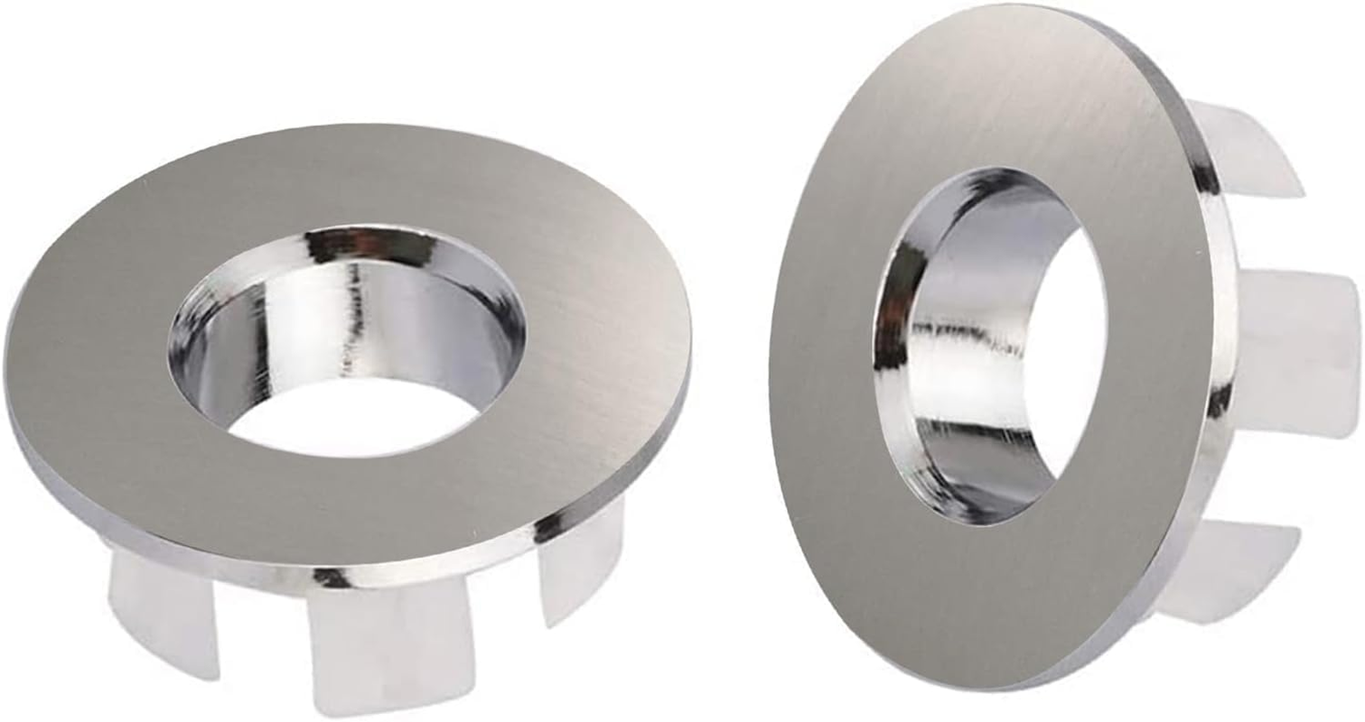 Sink Basin Trim Overflow Cover for Kitchen and Bathroom Vanity Sink Solid Vessel Insert in Hole round Caps Pack of 2 (Silver, One Size) image number 2