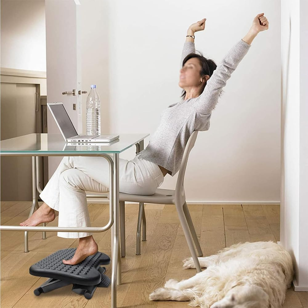 Adjustable under Desk Footrest,Ergonomic Foot Stool, Massage Foot Step,Tilting Footres,Office Pedal, for Improved Posture, Siatica and Orthopedic Relief image number 2