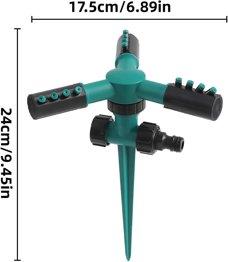 AIMALL 360&deg; Rotating Trigeminal Lawn Sprinkler &ndash; 9.45"X6.89" Garden Irrigation Sprayer with Spike Base & 12 Adjustable Jets for Balcony, Yard & Outdoor Cooling