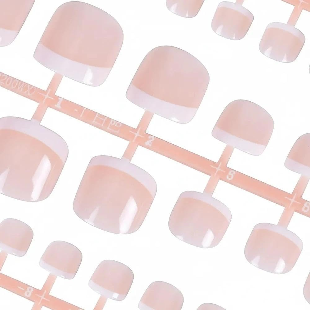 140Pcs Short Press on Toe Nails, French Tip Fake Nails Compatible with Your Toenails for Women & Girls, Professional Salon & DIY Manicure - CRFY image number 1