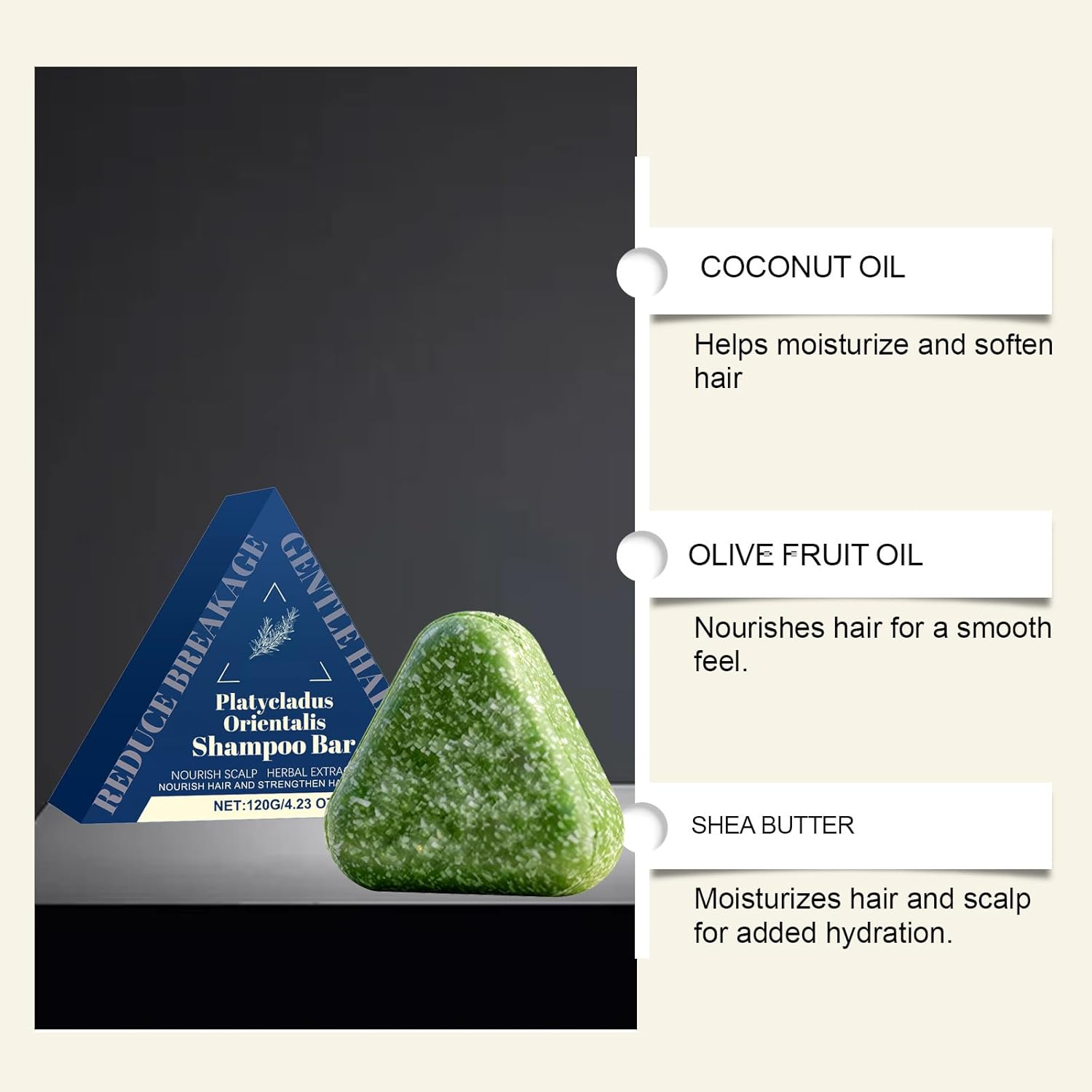 Cypress Leaf Solid Shampoo Bar - Triangle Shampoo Soap, Strengthening Hair & Reducing Hair Loss，Usmans Grass Shampoo Soap，Nourishing Hairs & Eliminating Dandruff for Men Women (2Pcs) image number 1