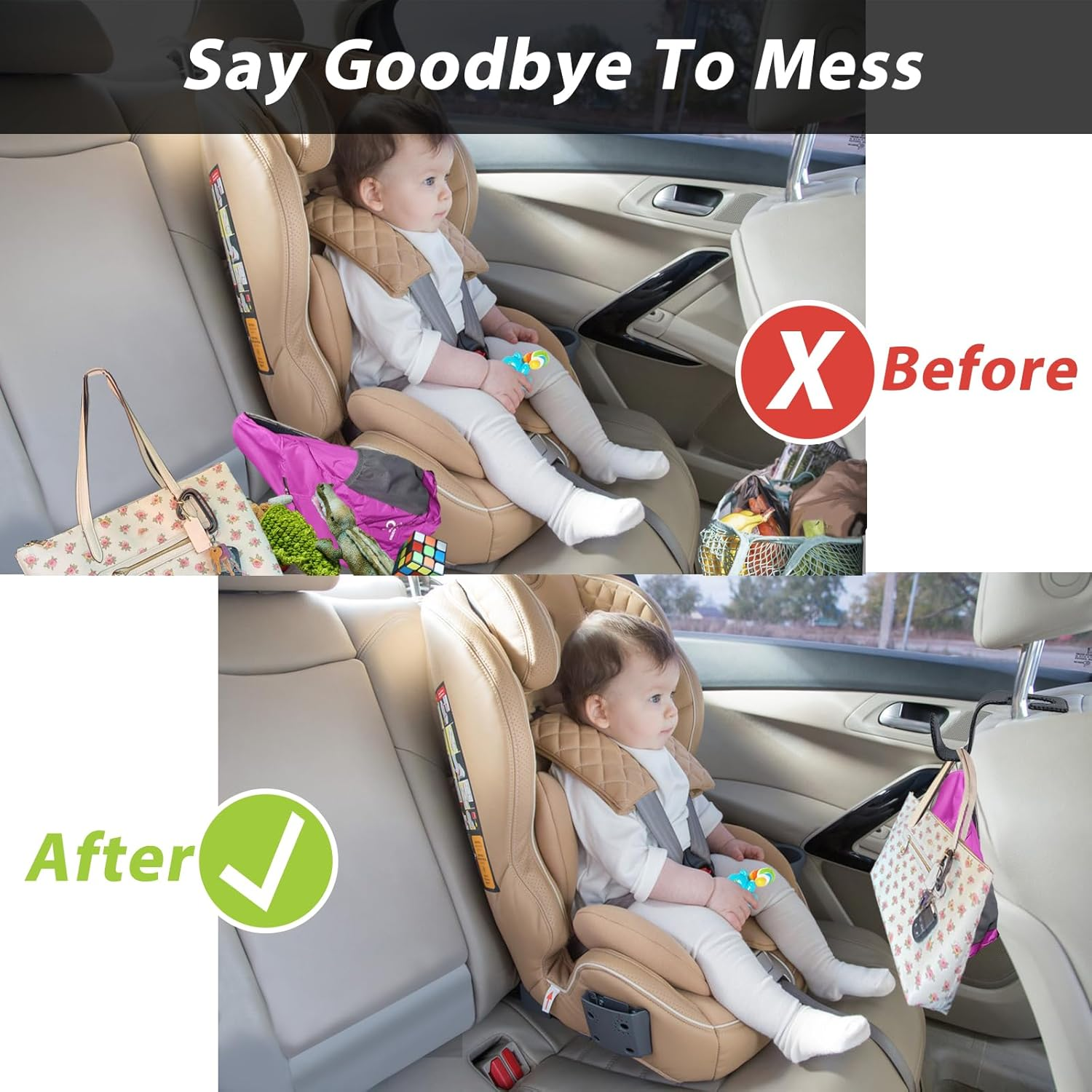 Etre Jeune Purse Hook for Car, Car Purse Holder Seat Headrest Hook Leather Vehicle Storage Hanger Hook for Purses and Bags, 2 Pack Black image number 5