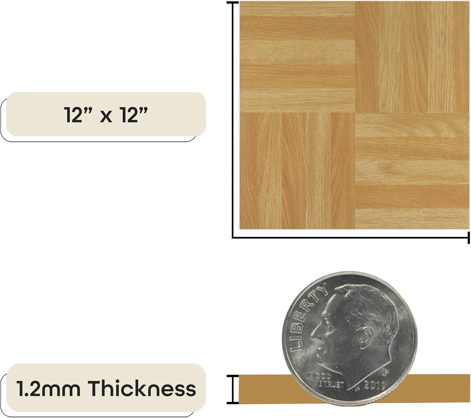 Tivoli Self Adhesive Vinyl Floor Tiles, 45 Tiles - 12" X 12", Four Finger Square Parquet - Peel & Stick, DIY Flooring for Kitchen, Dining Room, Bedrooms, Basements & Bathrooms by Achim Home Decor image number 7