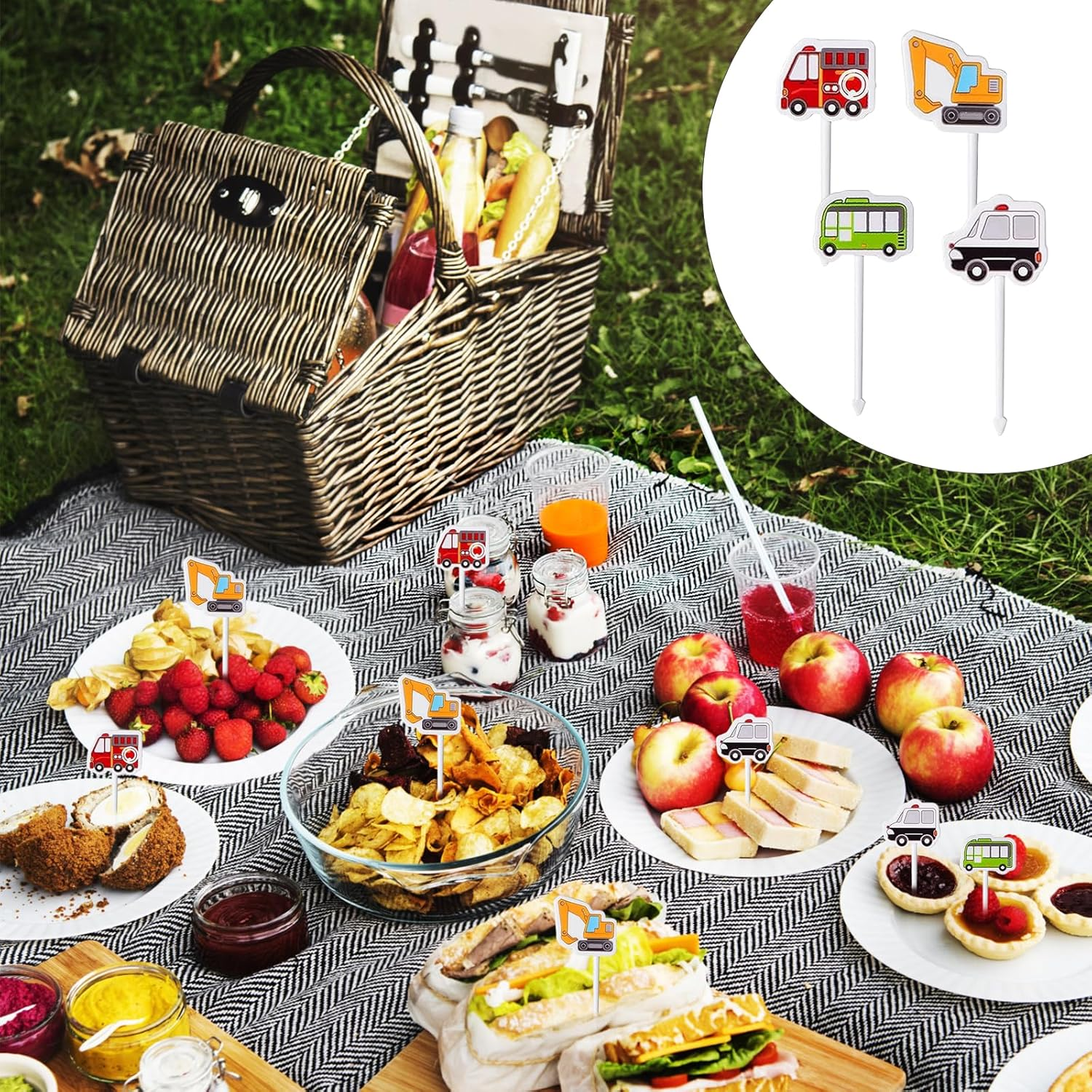 Dewocke Mini Cartoon Food Toothpick Set, 18 Pieces Kids Foods Picks & Toddlers Lunch Decoration, Vehicle Food Fruit Picks Forks for Bento Box, Fun Toothpicks, Pickle Fork, Bento Toothpicks, Small image number 5