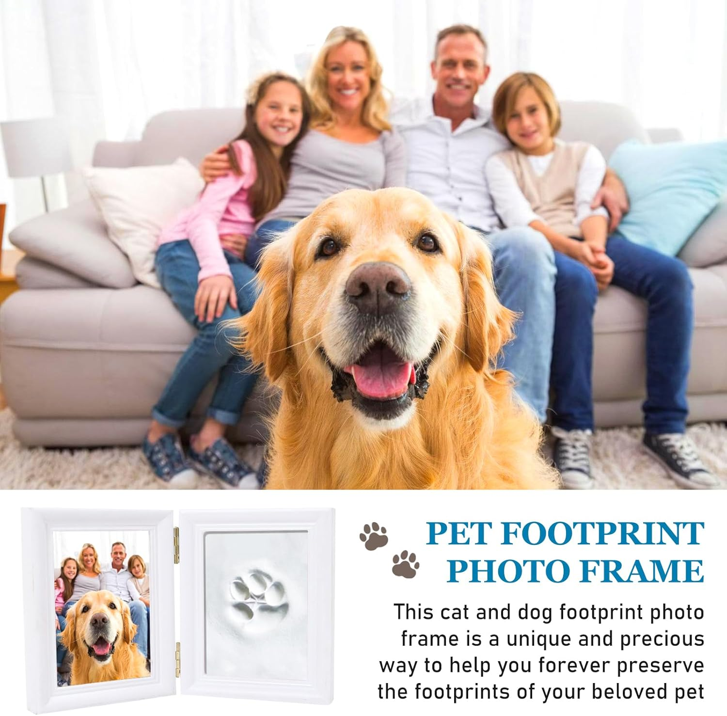 Sporgo Paw Print Set Dog Cat: 3D Picture Frame with Photo and Paw Prints, Paw Print Set with Stand, Wooden Picture Frame for Dogs or Cat Owners image number 1