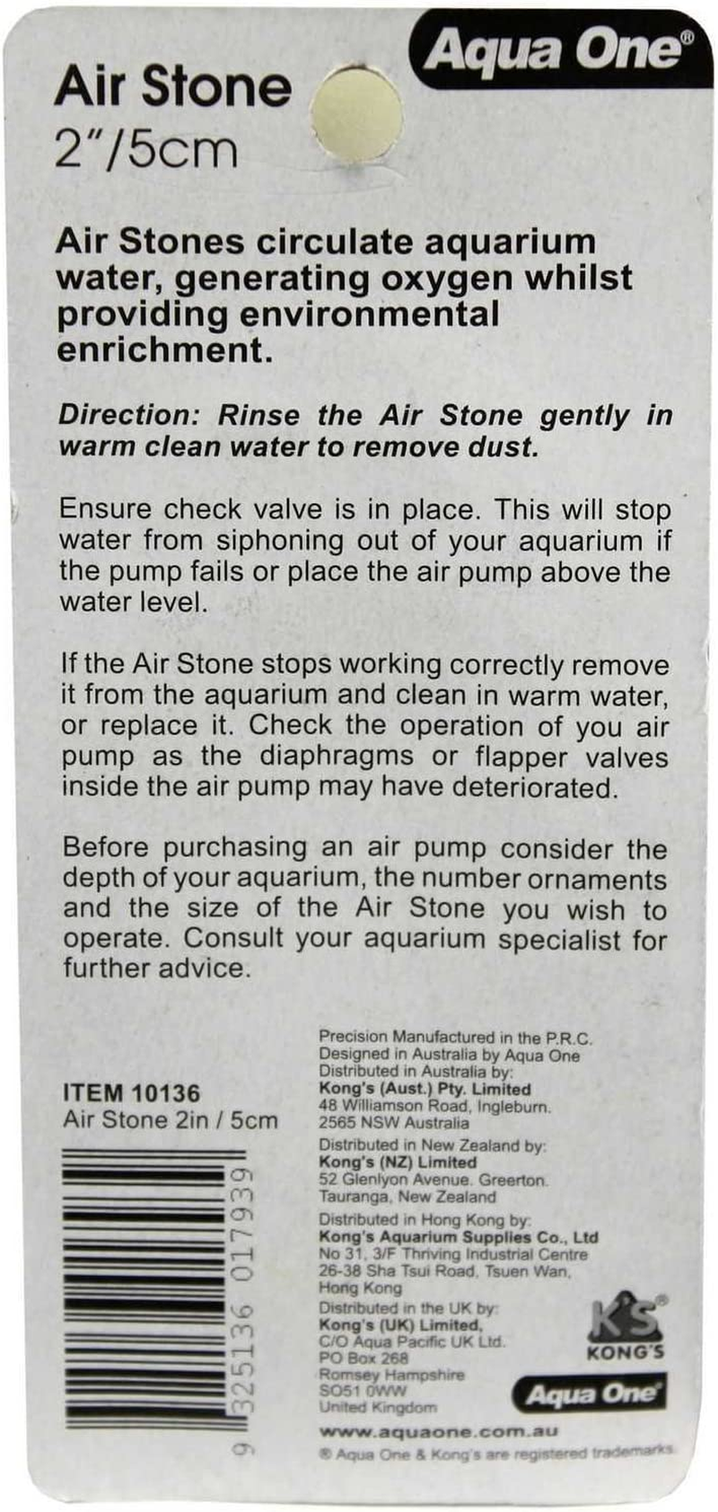 Aquarium Air Stone 5Cm Long 10136 Fish Tank Aqua One Oxygen Care Healthy image number 2