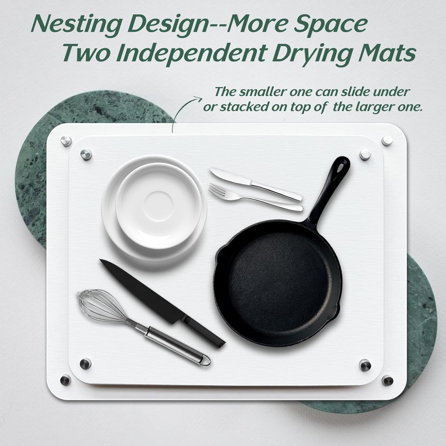 Marakruki Stone Dish Drying Mat for Kitchen Counter, Diatomite Dish Drying Mat, Quick Drying Diatomaceous Stone Kitchen Drying Mat, Chemical-Free Super Absorbent Dish Mat (35 X 45 Cm + 37.5 X 30 Cm) image number 4