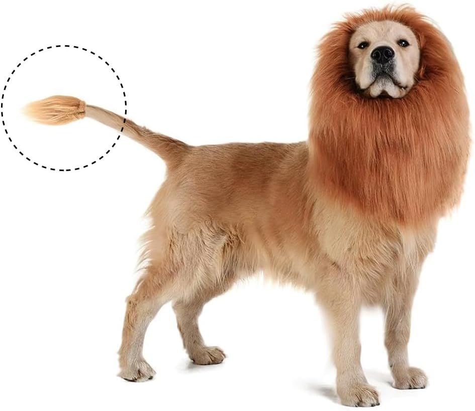 Lion Mane Wig for Dog and Cat Costume Ear and Tail Funny for Medium to Large Sized Dog Golden Retriever Halloween Lion Costumes