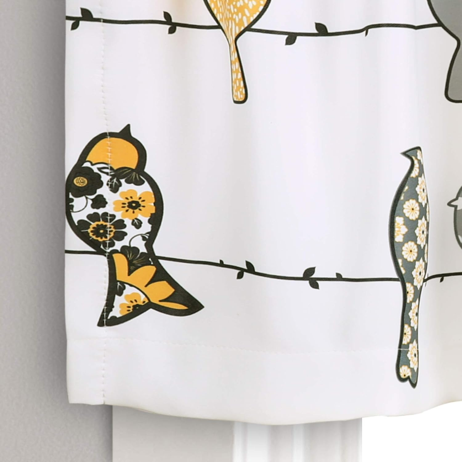 Lush Decor Rowley Birds Light Filtering Valance, Single Panel, 52" W X 18" L, Yellow & Gray - Colorful Floral Bird Pattern - Whimsical & Playful Bird Curtain - Farmhouse, Coastal, & Boho Window Decor image number 6