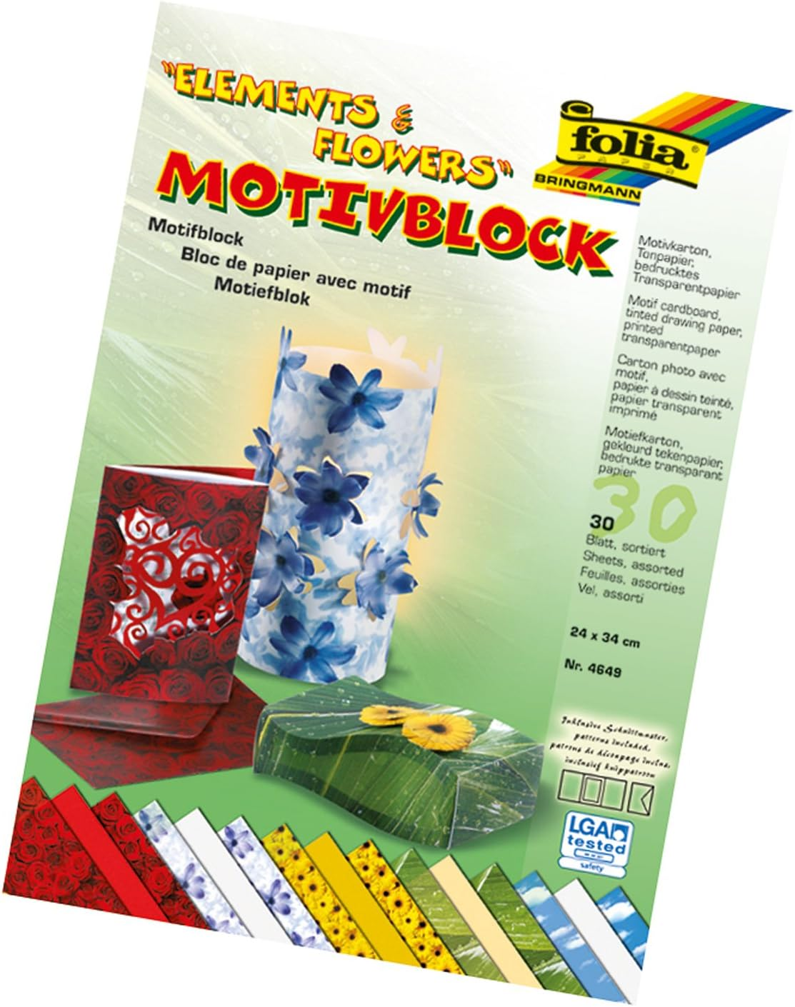 Folia 4749 - Abstracta and Young Motif Pad, 24 X 34 Cm, 30 Sheets, Assorted, 10 X Motif Cardboard, 10 X Printed Tracing Paper, 10 X Coloured Paper, for a Variety of Crafts image number 3