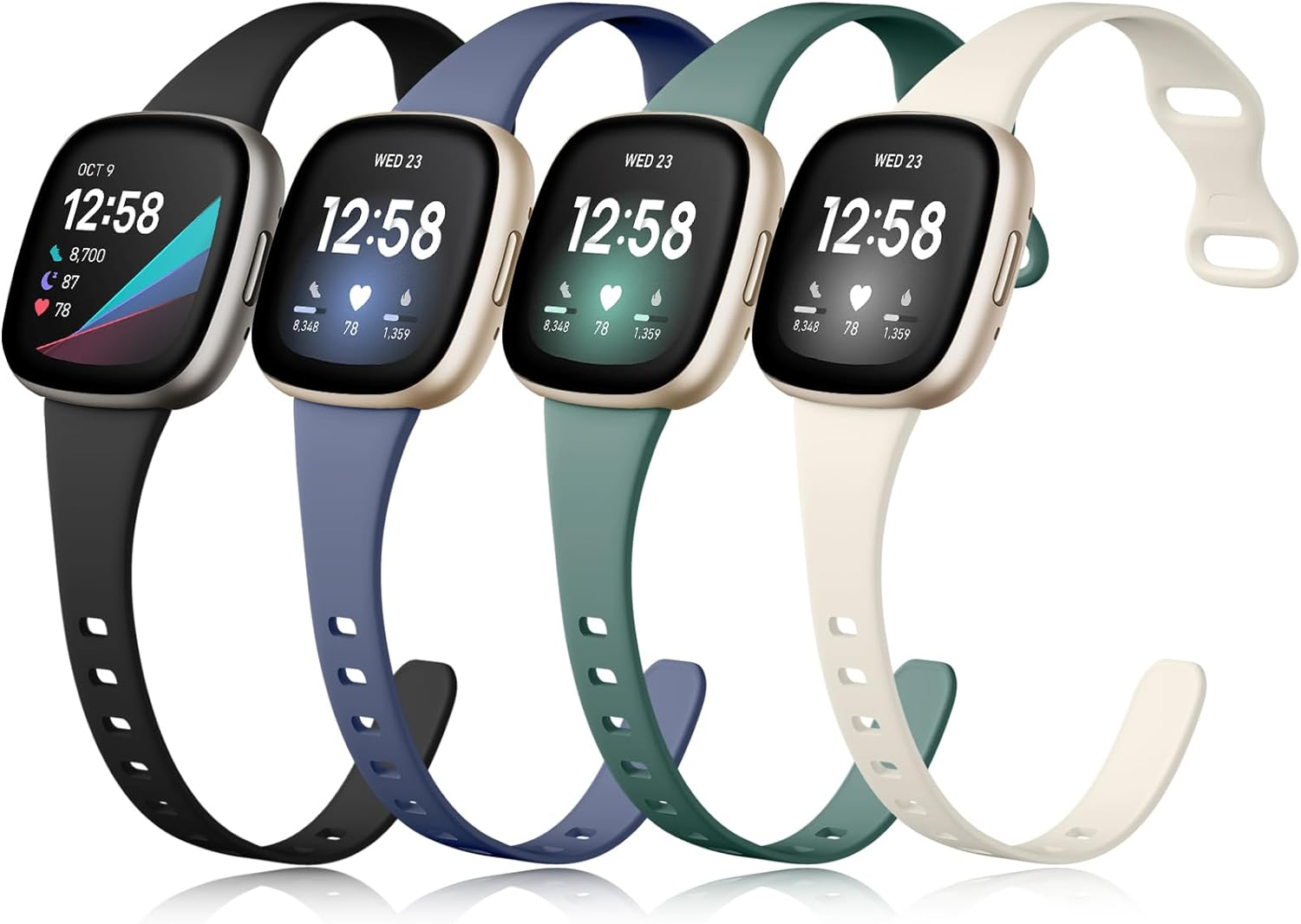 Getino Slim Band Compatible with Fitbit Sense 2/ Sense Bands/Versa 4/ Versa 3 Bands Women Men, Silicone Sport Accessories Thin Band for Fitbit Sense/Sense 2/ Versa 4/ Versa 3