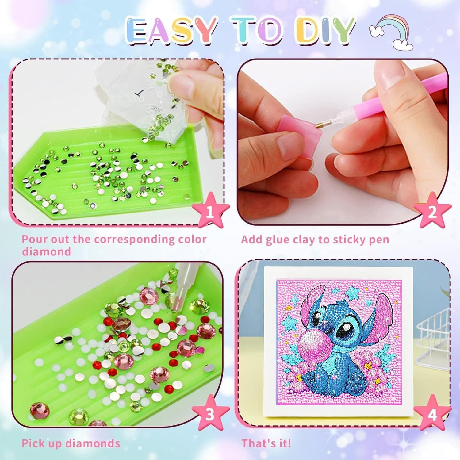 Cdsnxore Diamond Art Kits Adults with Wooden Frame Easy - Stitch Diamond Painting Kits,Mini Diamond Art Painting for Home Wall Decor(7X7 Inch) (Blue) - 305 image number 3