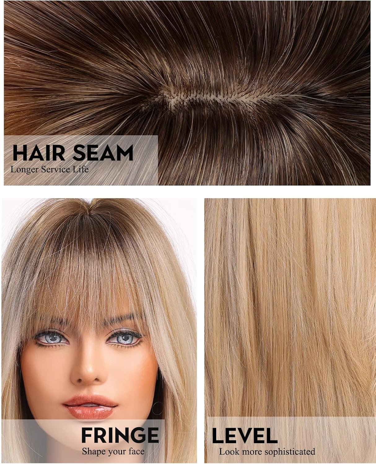 WOKESTAR Long Straight Wigs for Women with Fringes, Layered Synthetic Blonde Colour Wigs for Women