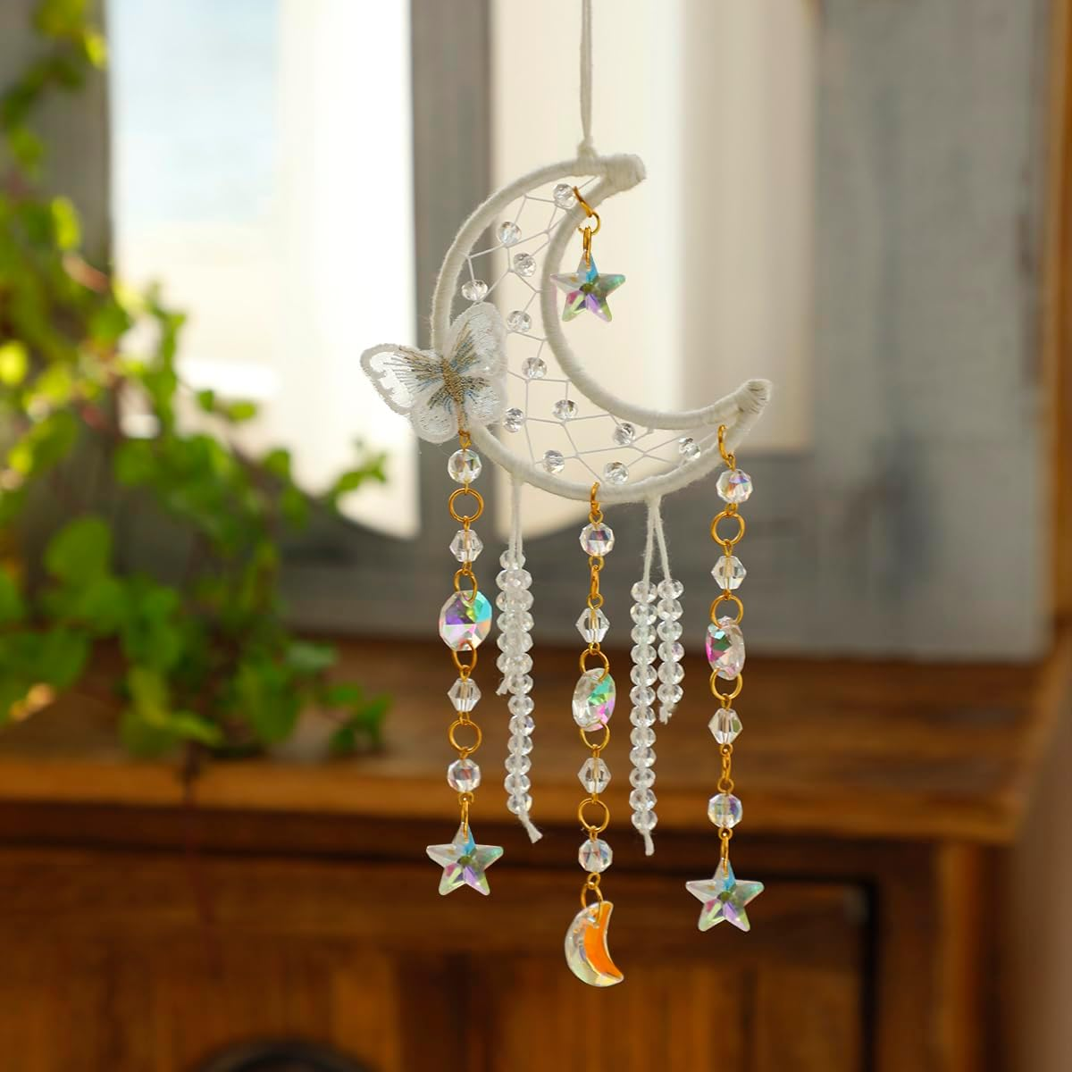 Artilady Dream Catcher for Girls - White Butterfly Small Moon Dream Catchers with Crystals Cute Room Decor for Teen Girls Boys Boho Bedroom Wall Home Decorations Birthday Christmas Women Gifts image number 6