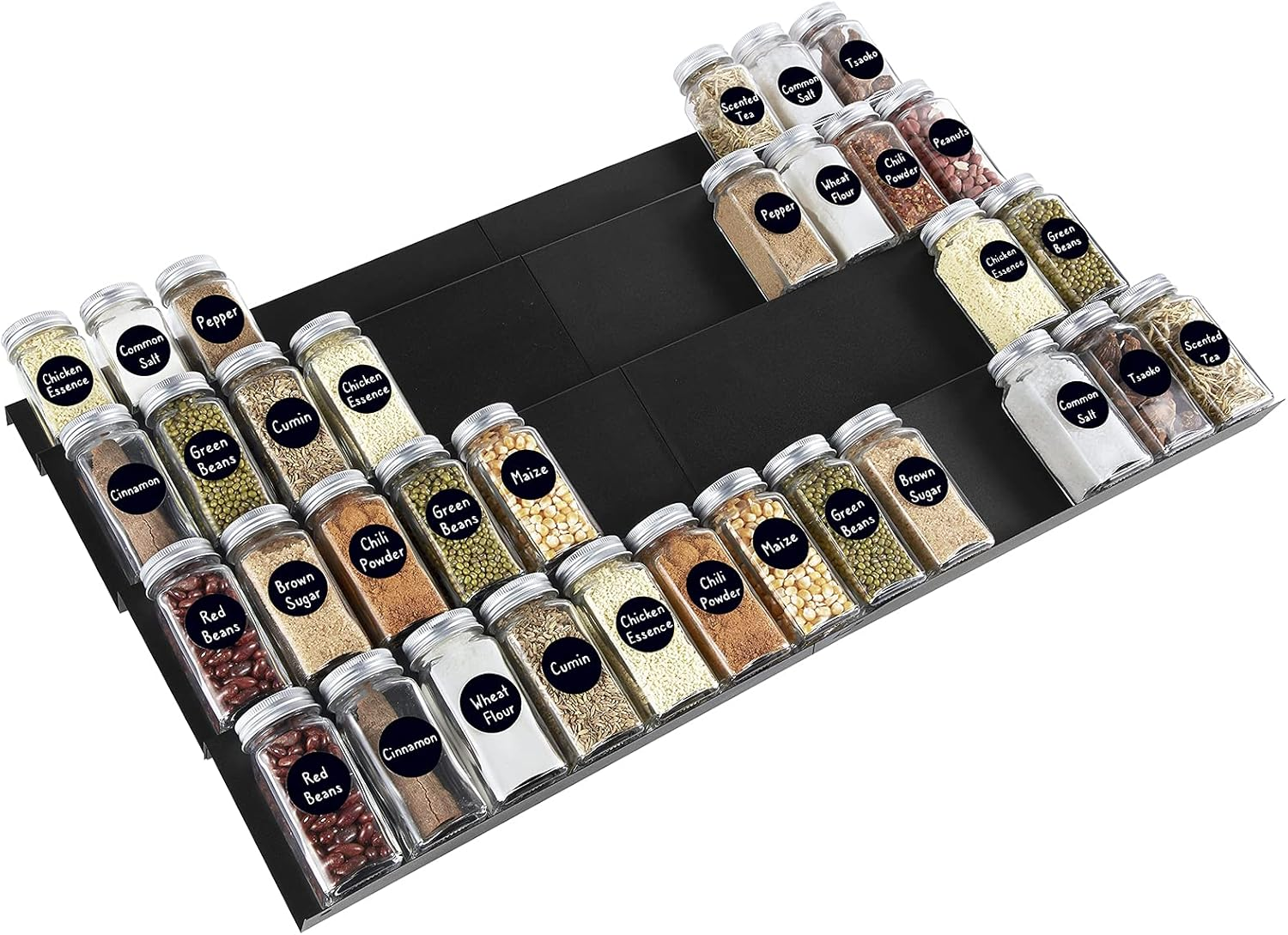 DEWVIE Spice Drawer Organizer, 4 Tier Stainless Steel Spice Rack Organizer Expandable from 13" to 26" for Cabinet Kitchen Seasoning Jars Drawers Insert (Jars Not Included) image number 1