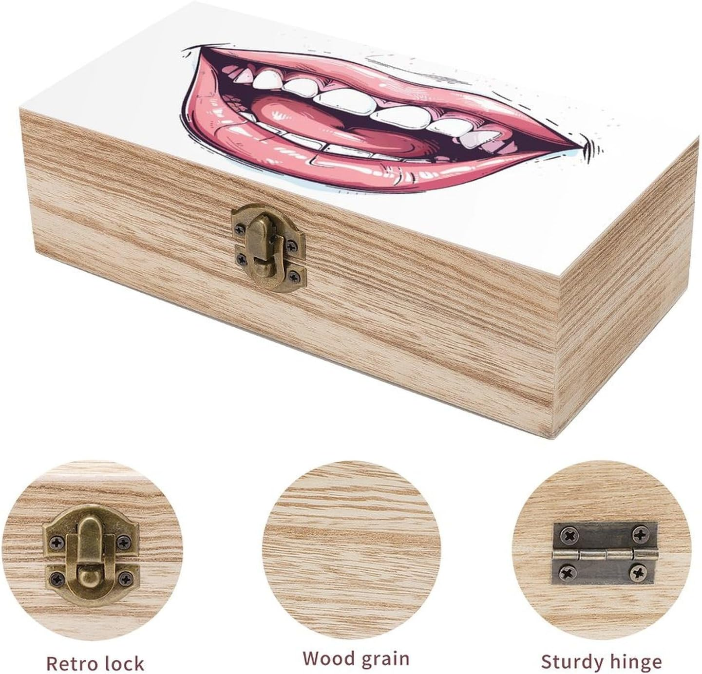 Cartoon Mouth Smiling Wooden Box Wood Wedding Keepsake Boxes with Lids Small Decorative Boxes Lightweight Wooden Memory Storage Box for Crafts Keepsakes Jewelry Photo Letter Storage image number 6