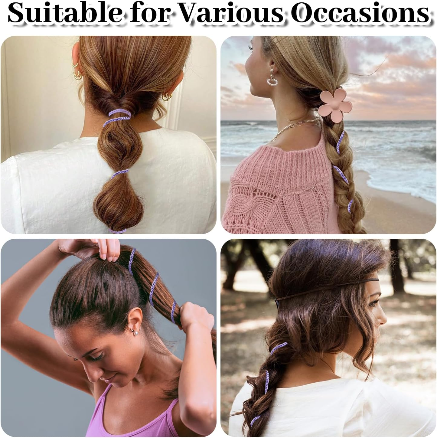 3 Pcs Spiral Hair Ties, Rip Tie Ties Spiral Bands Elastic Headband Ponytails for Hair Braided for Gym Swimming Diving Riding (Style 2)