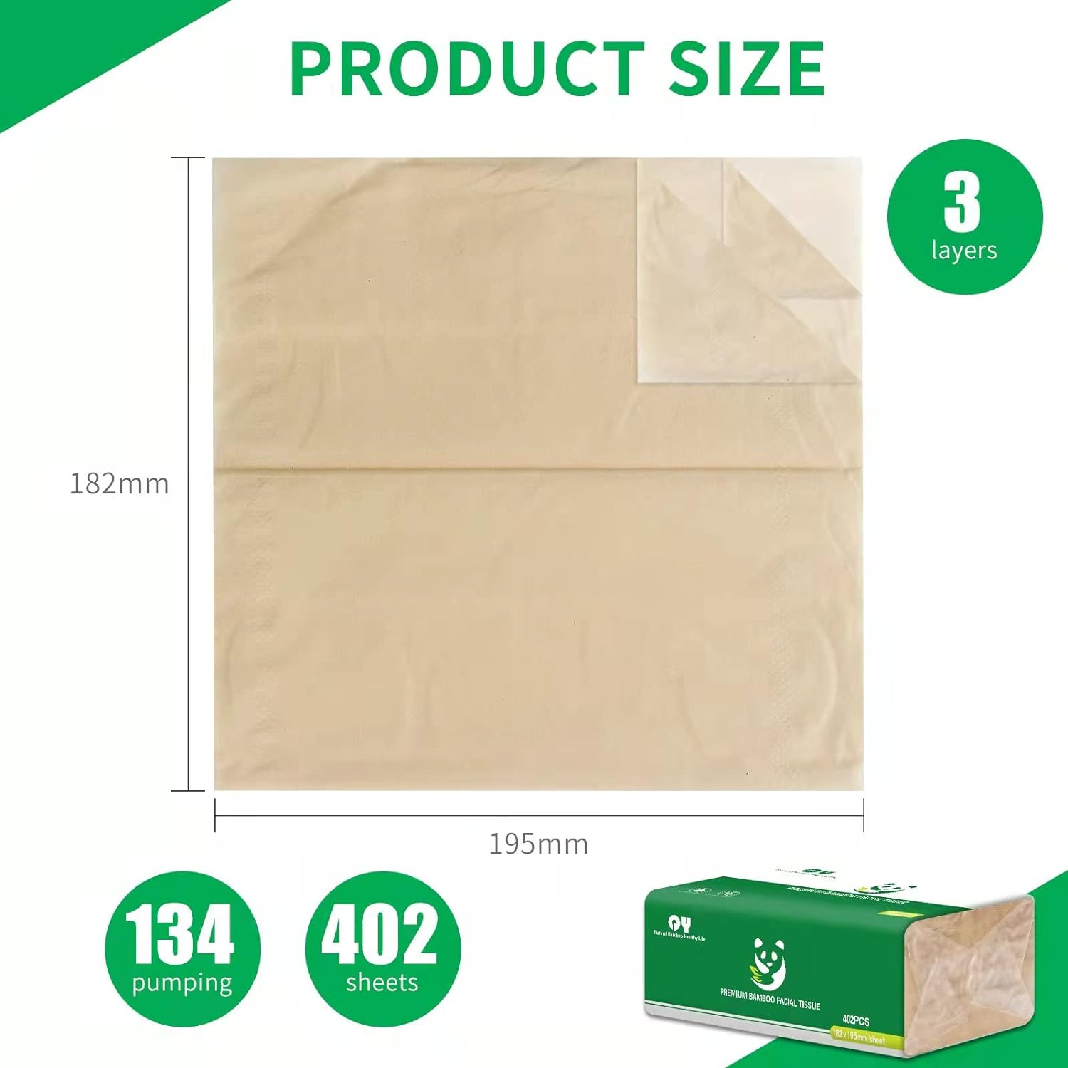 Bamboo 3 Ply Thick Facial Tissues, 12 Bulk Packs, 134 Tissues per Pack (1608 Tissues Total), Soft, Unbleached, Suitable for School,Home,Office and Travel image number 1