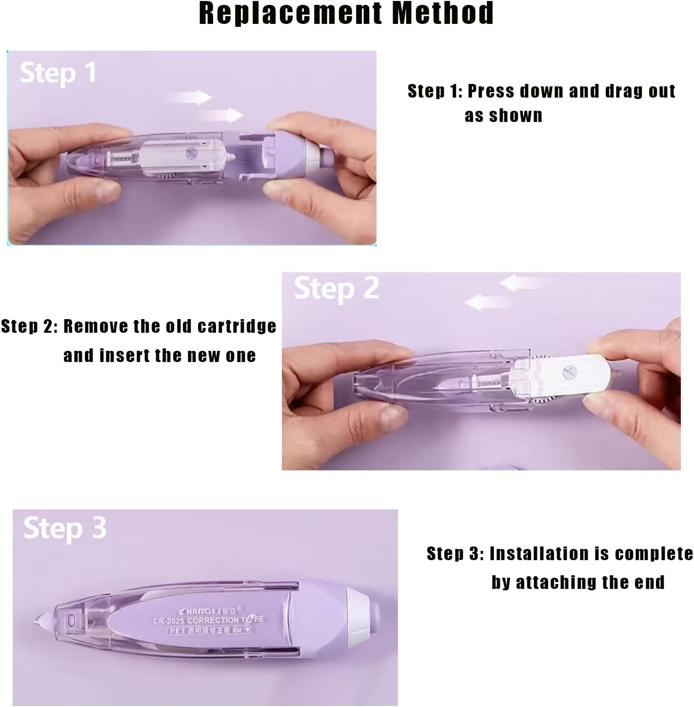 Refillable Retractable White Out Correction Tape Pen Shaped Aesthetic Correction Tape with Replaceable and Retractable Features Portable Stationery Tool Office Supplies (4Pcs) image number 3