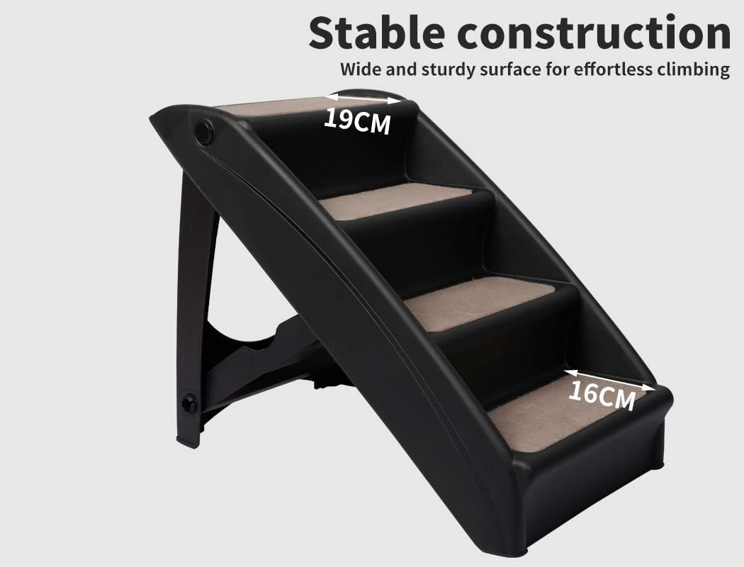 Pawz Indoor Foldable Dog Steps for Bed Couch Sofa Car Black, Pet Stairs for Small to Medium Dogs & Cats 76Kg Load, Dog Ramp Step for SUV Car, Dog Ladder 50Cm Height image number 4