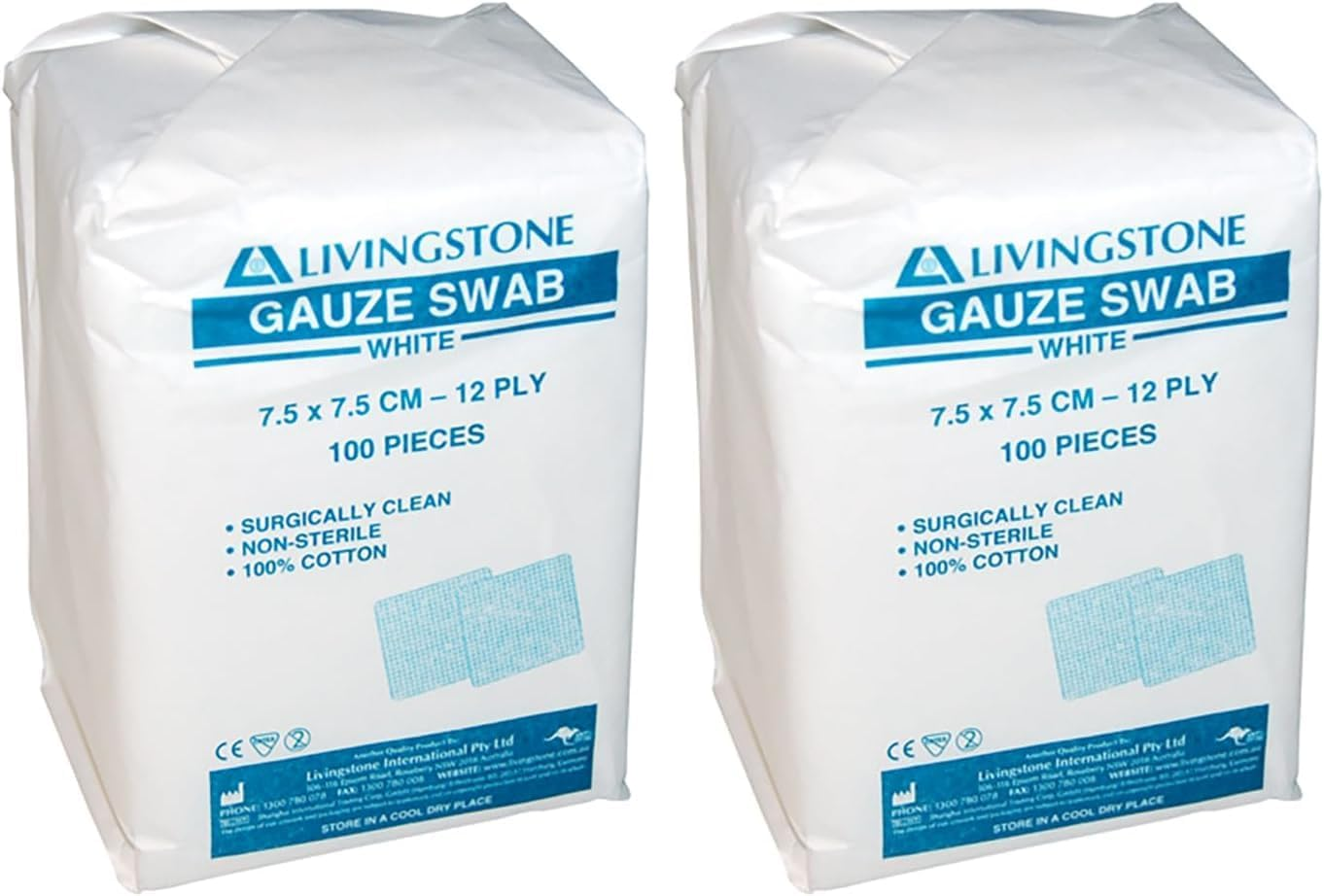 Liv Gauze Swabs 7.5 X 7.5 Cm X 12 Ply Non-Sterile Pack of 200