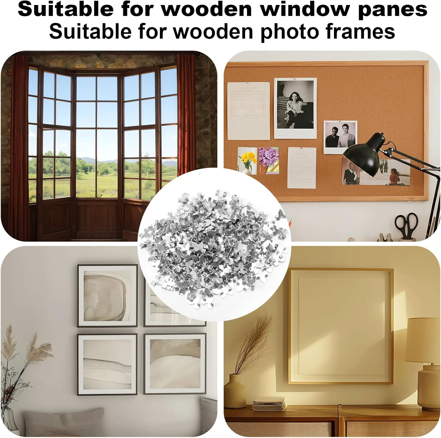 BOXOB 300Pcs Glazing Points, Premium Zinc Finish Glazier Push Points for Picture Framing Glass Installation Window Glazing Cross Stitch Picture Framing Tools and Supplies(Silver) image number 2