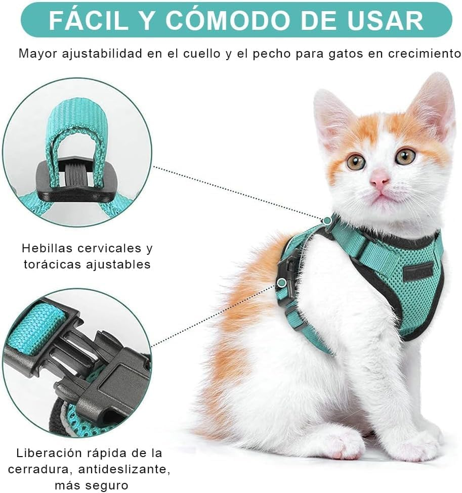 Voarge Cat Harness, Adjustable with 150 Cm Leash, Safety Cat Harness for Small Medium Large Adult Cats, Puppies, Cat Harness for Walking Travel(Light Blue, S) image number 6