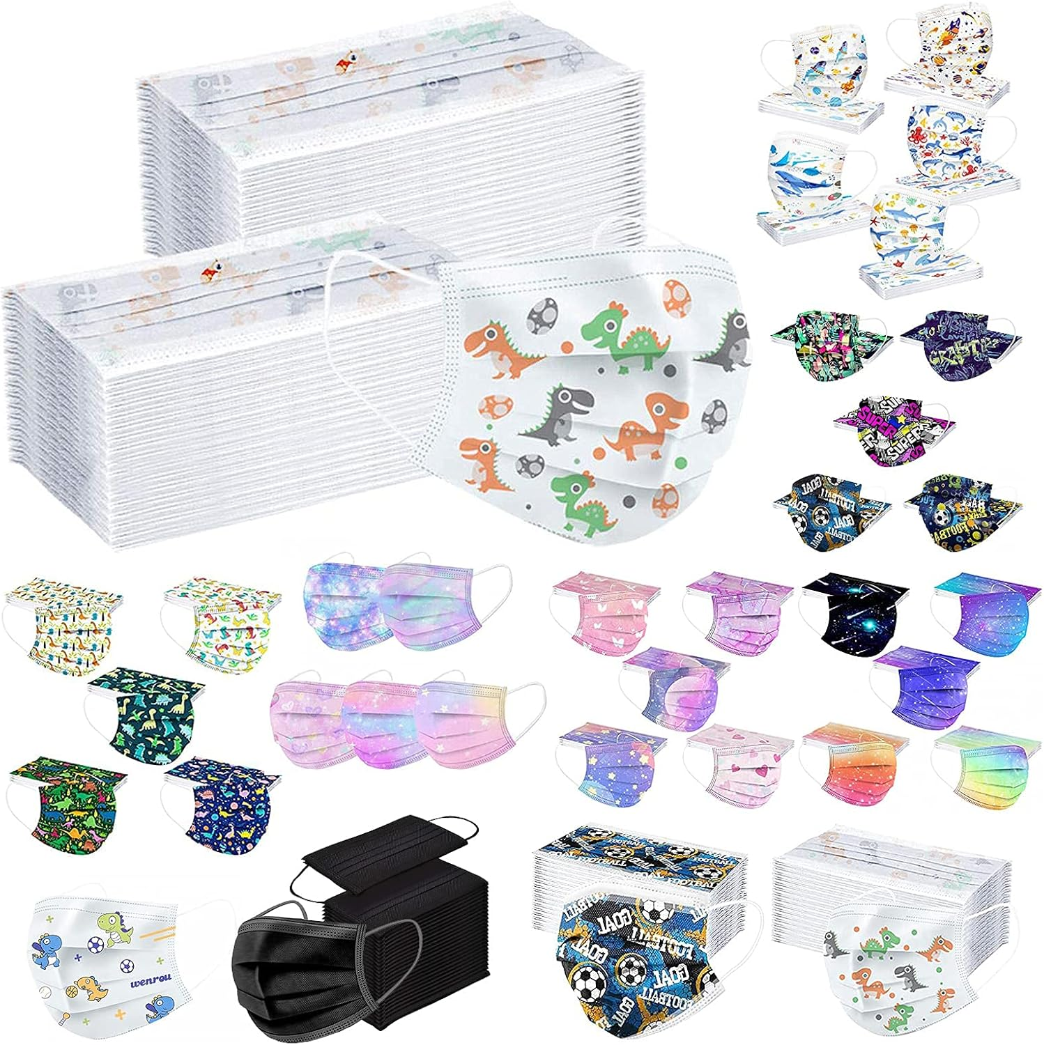 10/20/30/40/50/100 Pcs Earloop Disposable Cover for Kids,Oral Protection 3-Ply Filter Dustproof Waterproof Cover Dinosaur Print Children Face_Masks (50PCS, White) image number 5