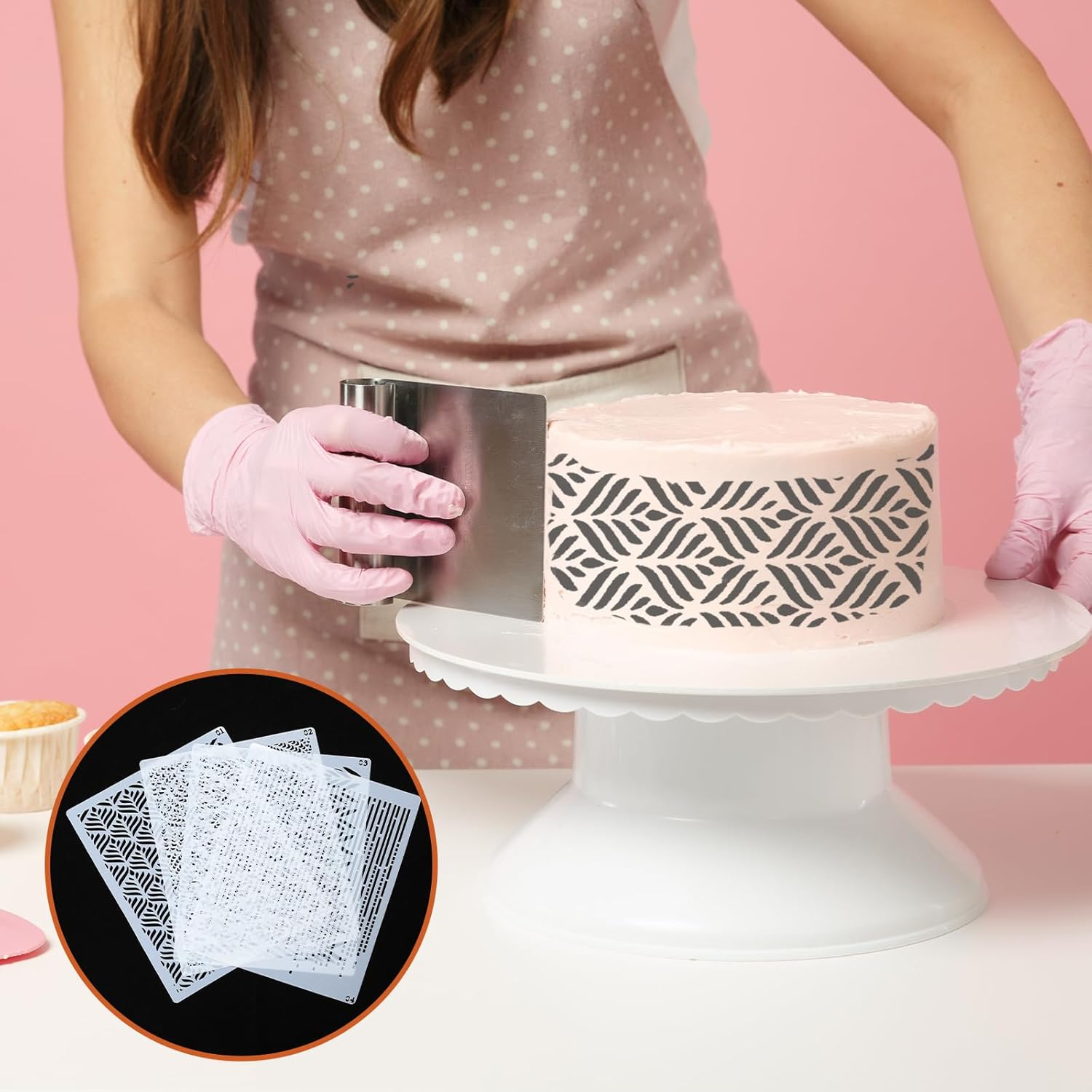 KALIONE 4 Pcs Cake Decorating Stencils - Reusable Buttercream Floral Templates for DIY Baking Decor - Cake Decorating Supplies