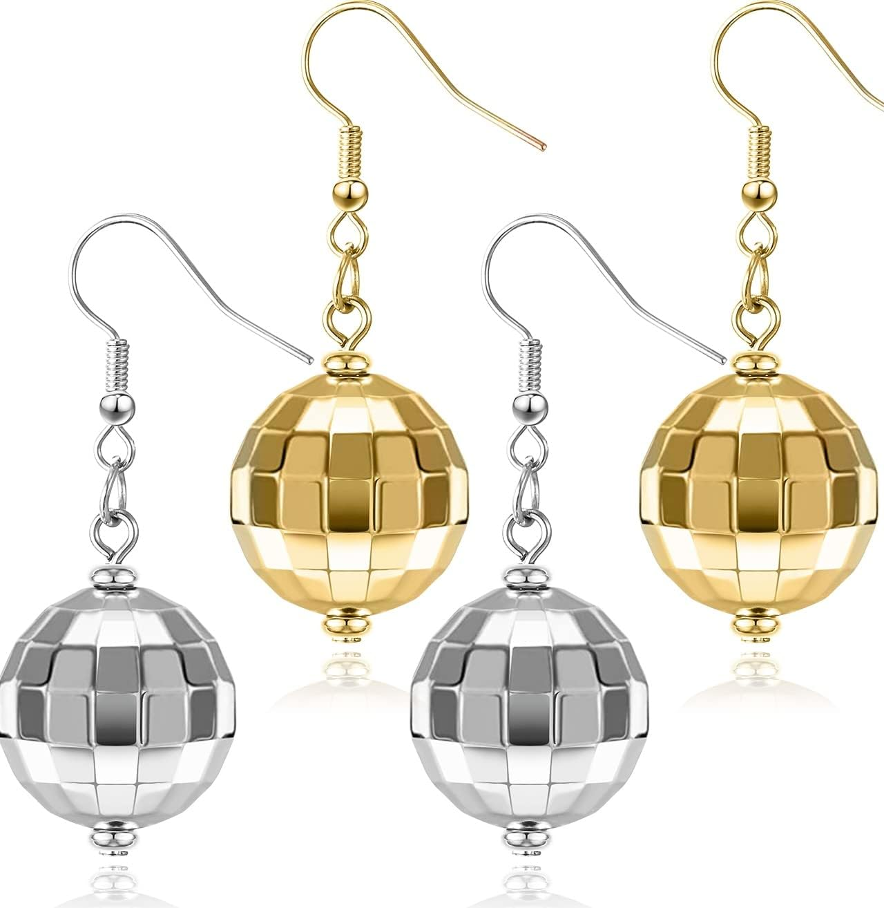 Disco Ball Earrings for Women Silver Gold Disco Mirrorball Earrings Perfect for 70S Outfits Dance Party Costume Accessories