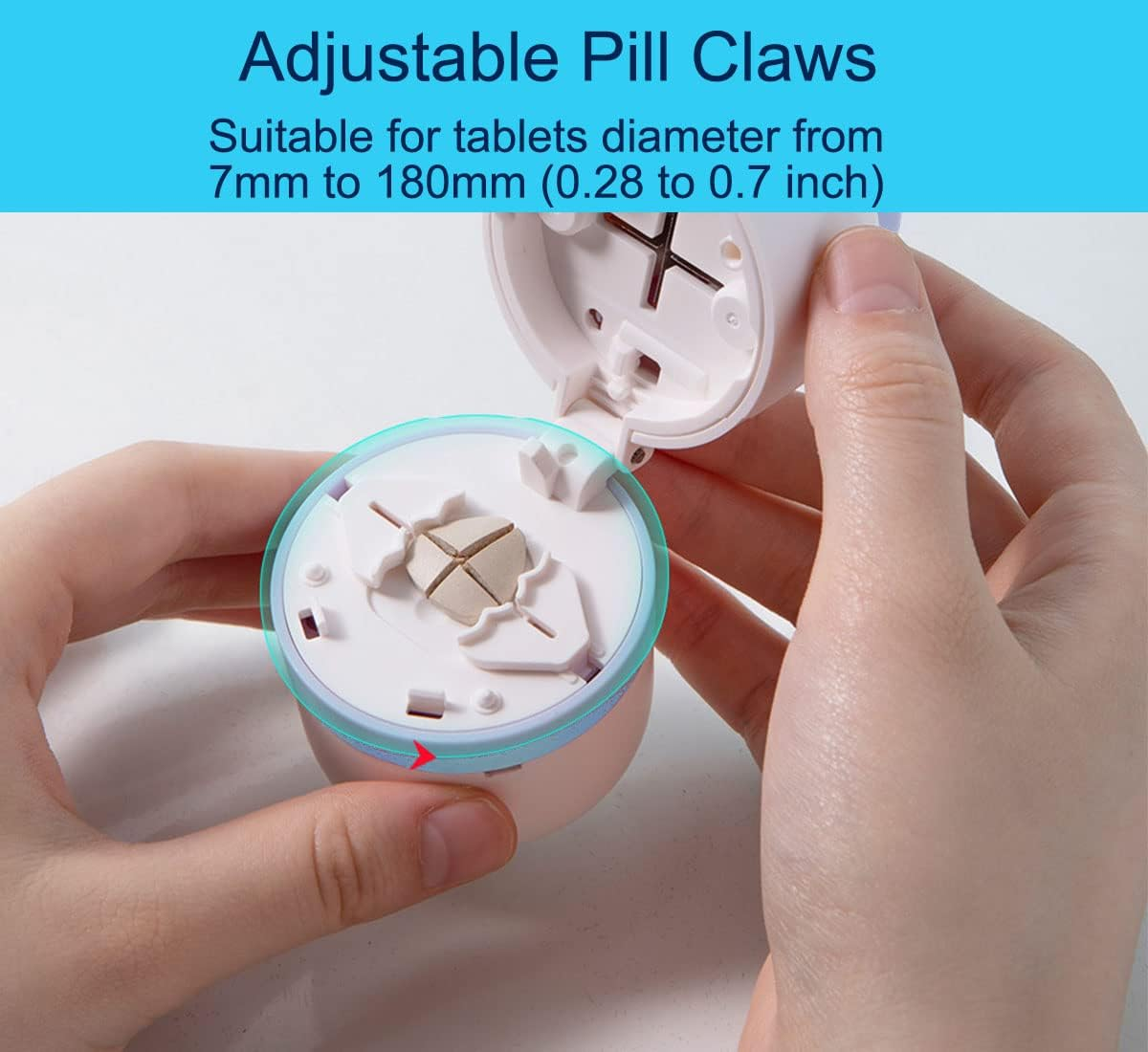 Champshop Safety Hidden Blade Pill Cutter and Storage for Splitting Small and Large Tablet into Half or Quarter (Blue) image number 6