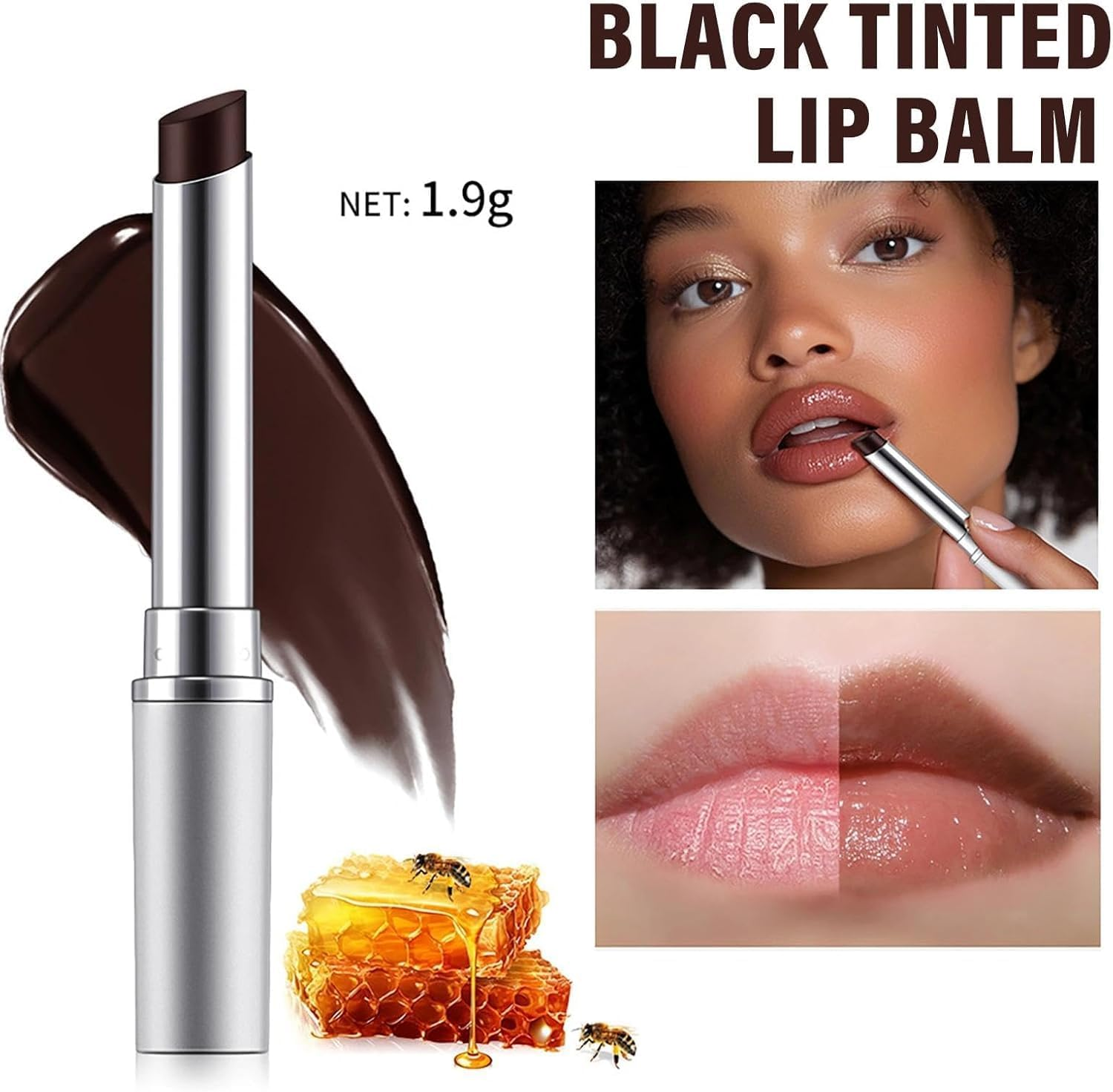 Honey Lipstick Tinted Lip Balm - Sheer Hydrating Lipstick for All Skin Tones - Moisturizing Lip Color, Nourishing Lip Balm with a Hint of Natural Black Cherry Tint image number 1
