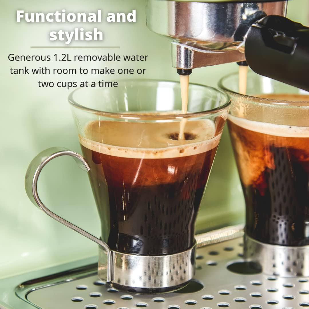 Swan SK22110GN Retro Espresso Coffee Machine with Milk Frother, Steam Pressure Control, 1.2L Detachable Water Tank, 1100W, Retro Green image number 3