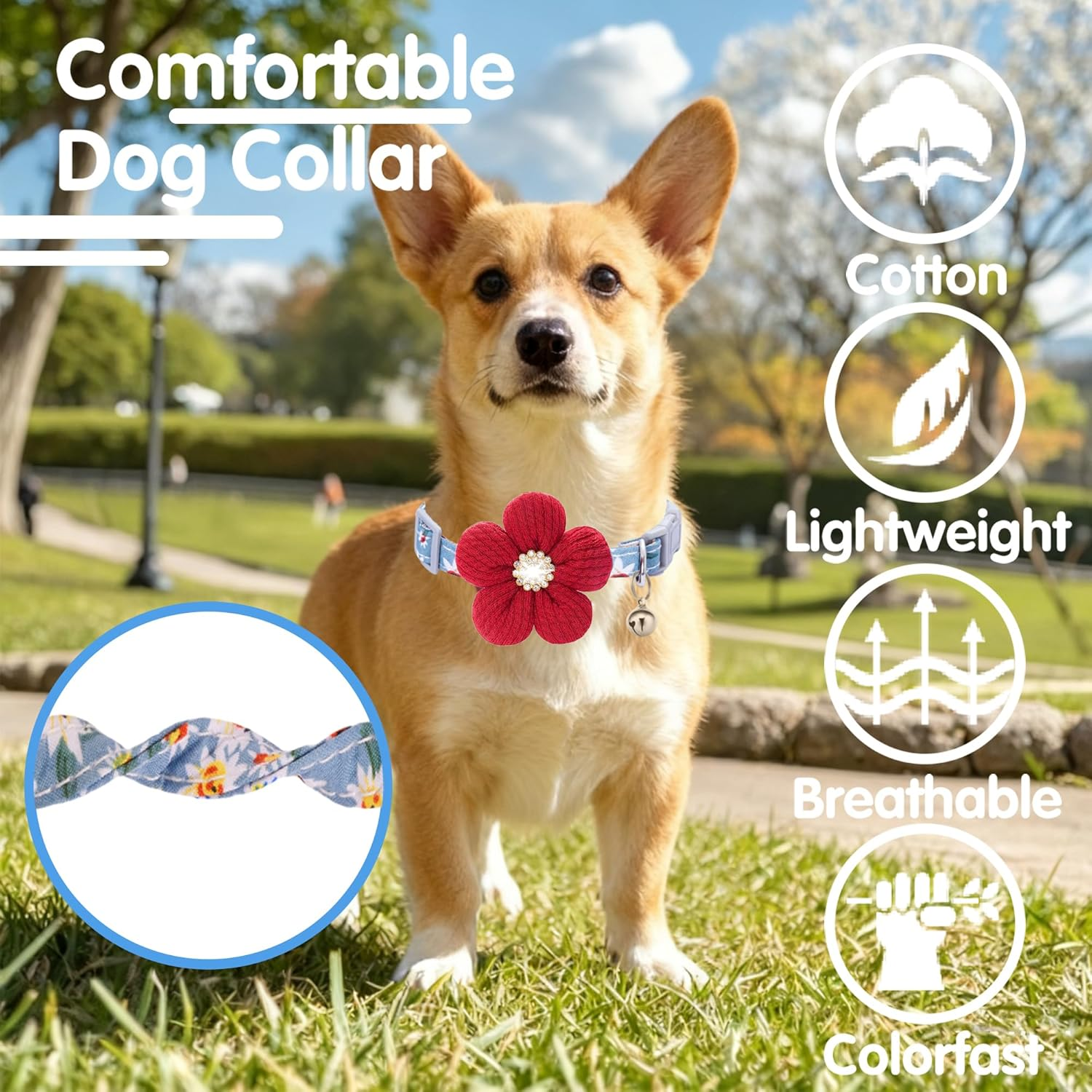 Small Dog Collar with Flower, Puppy Collar for Girl Dog Collars for Small Dogs Cute Dog Collar with Bell, Adjustable Length image number 7