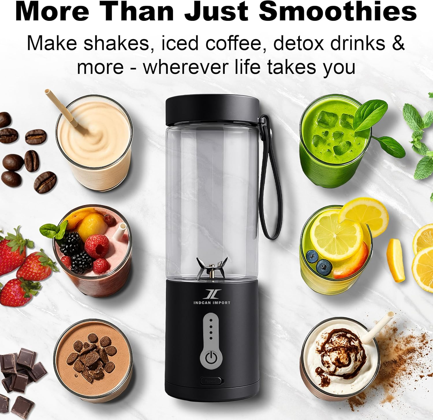Portable Blender Rechargeable Smoothie & Shake Maker Cordless Personal Travel Blender Bpa-Free Mini Mixer for Juices, Shakes, Baby Food, Home, Office & Gym - Black image number 3