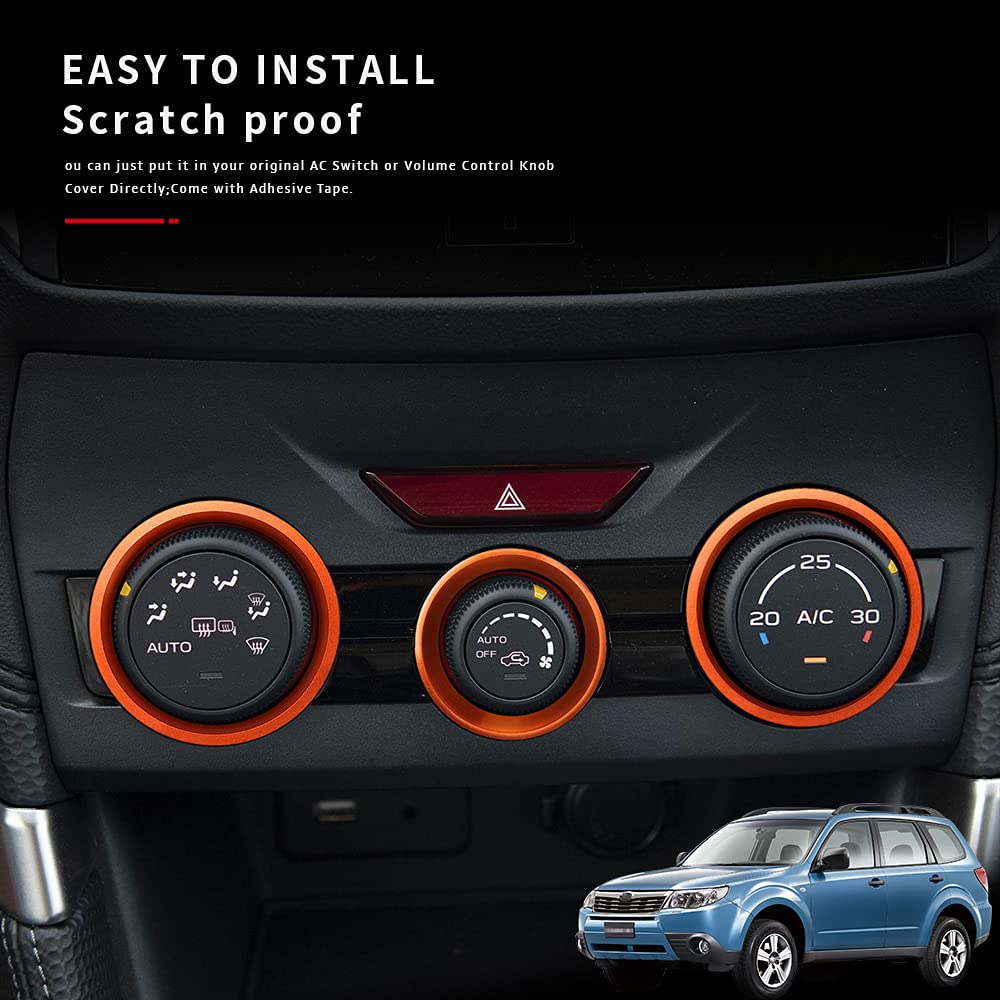 Auovo AC Climate Control Knob Outer Ring Covers Accessories for Forester 2019-2022 Crosstrek 2018-2022 Impreza 2017-2022 Interior for Car Air Condition Switch Volume Control Trim (Orange) image number 5