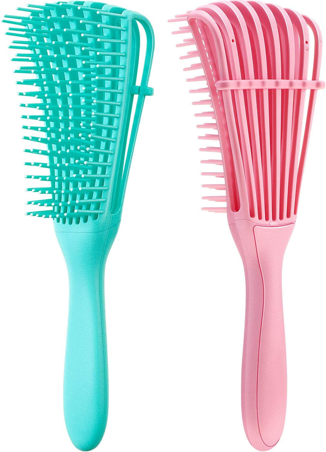 2 Pieces Detangling Brush for Afro America/African Hair Textured 3A to 4C Kinky Wavy/Curly/Coily/Wet/Dry/Oil/Thick/Long Hair, Knots Detangler Easy to Clean (Pink, Green)