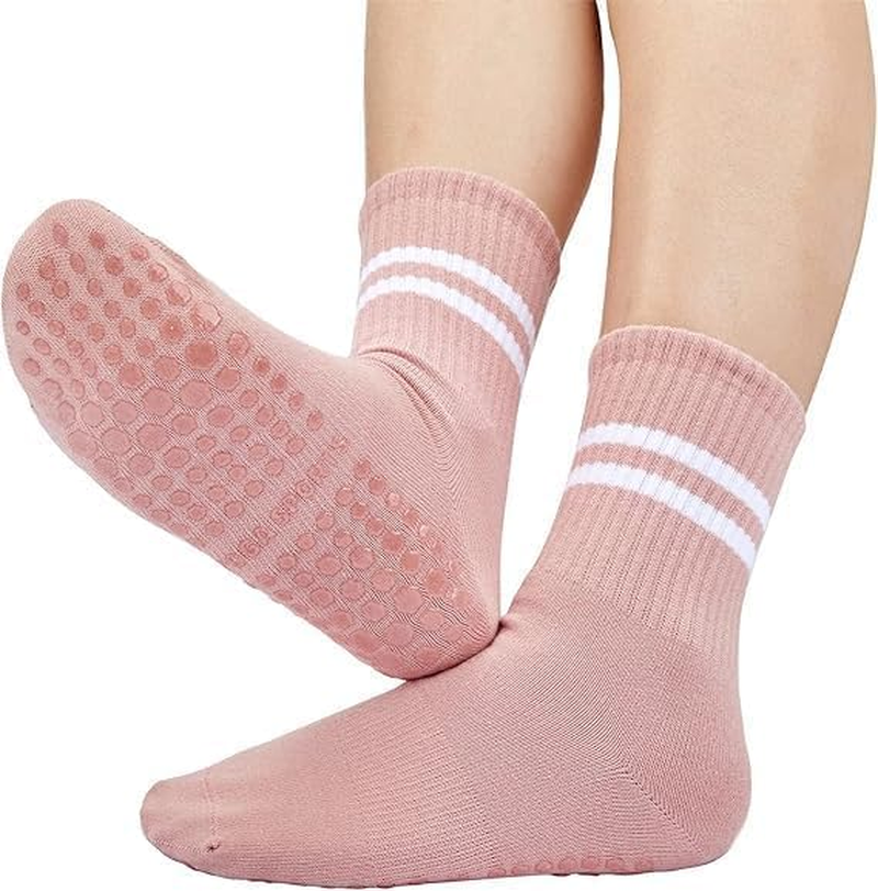 EASYNICE Yoga Socks for Ballet Dance Pilates Non-Slip Socks Women Yoga Socks with Grips for Women Barefoot Workout Pregnant Crew Socks Support Floor Breathable Soft Sport Socks 4 Pairs