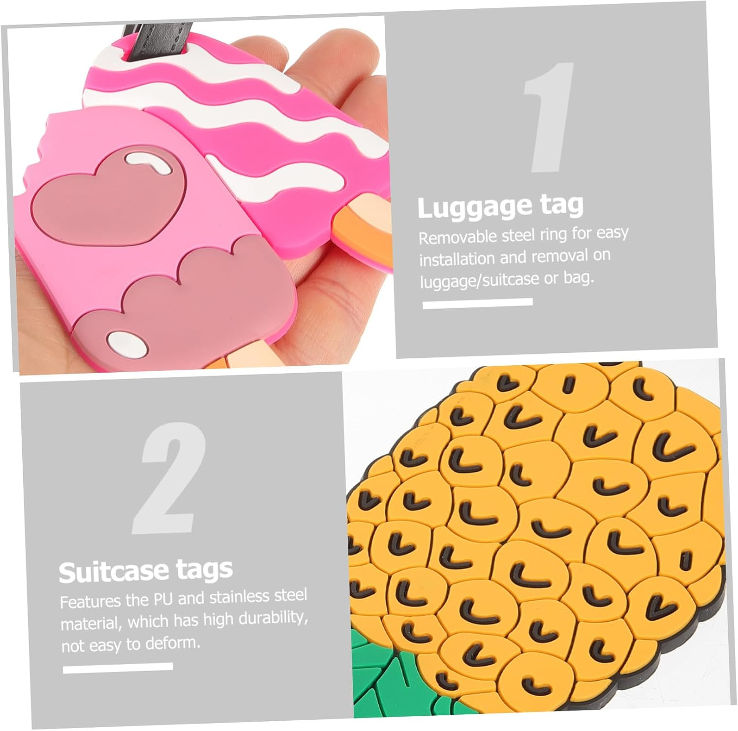 10 Pcs Cute Cartoon Luggage Tags with Writable Id Card Soft PVC Travel Tags for Suitcase Bag Identifier with Bright Color Designs for Travel and Use