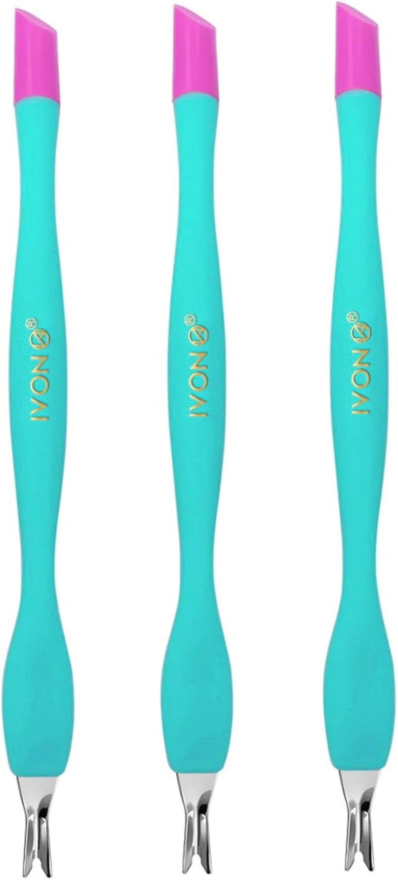 IVON 3 Pack Cuticle Trimmer Pusher Remover, Rubber Tip Gentle on Nail Bed
