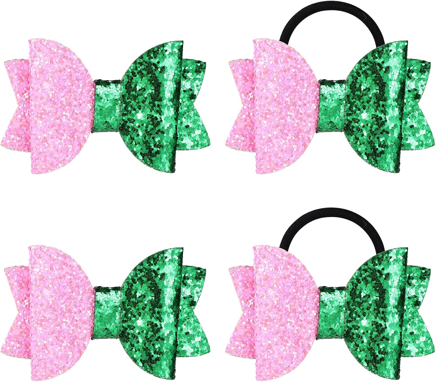 SAVITA 4Pcs Hair Accessories, Include 2Pcs Pink Glitter Bow Hair Ties and 2Pcs Glitter Bow Barrettes Halloween Outfit Accessories Fans Bowknot Gifts for Female Women Girls image number 4