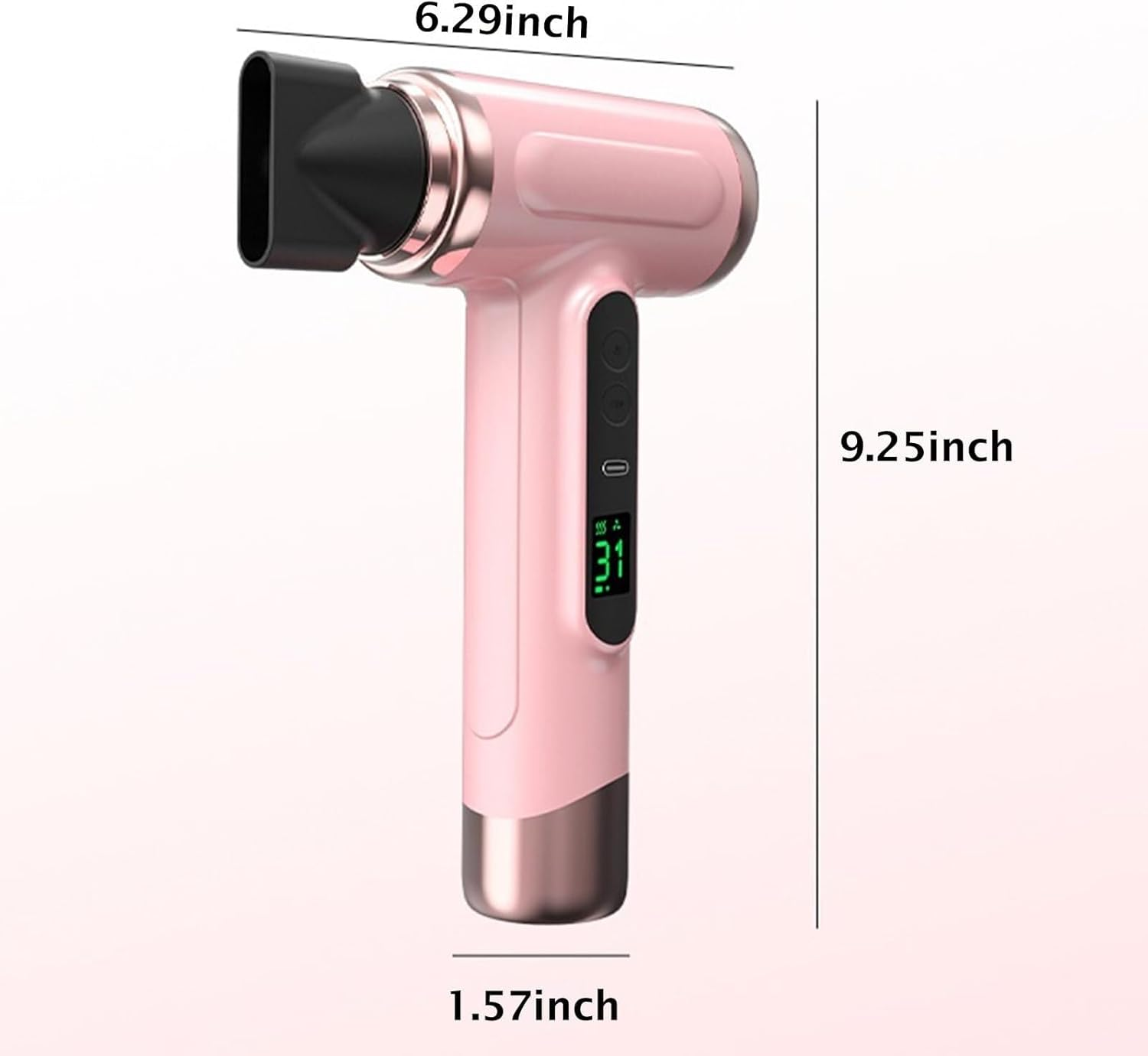 Cordless Travel Hair Dryer Rechargeable, 3 Speeds or 3 Temperatures, Digital Screen Compact, Lightweight, Fast Drying for Women or Men on the Go (Pink) - Pink image number 2