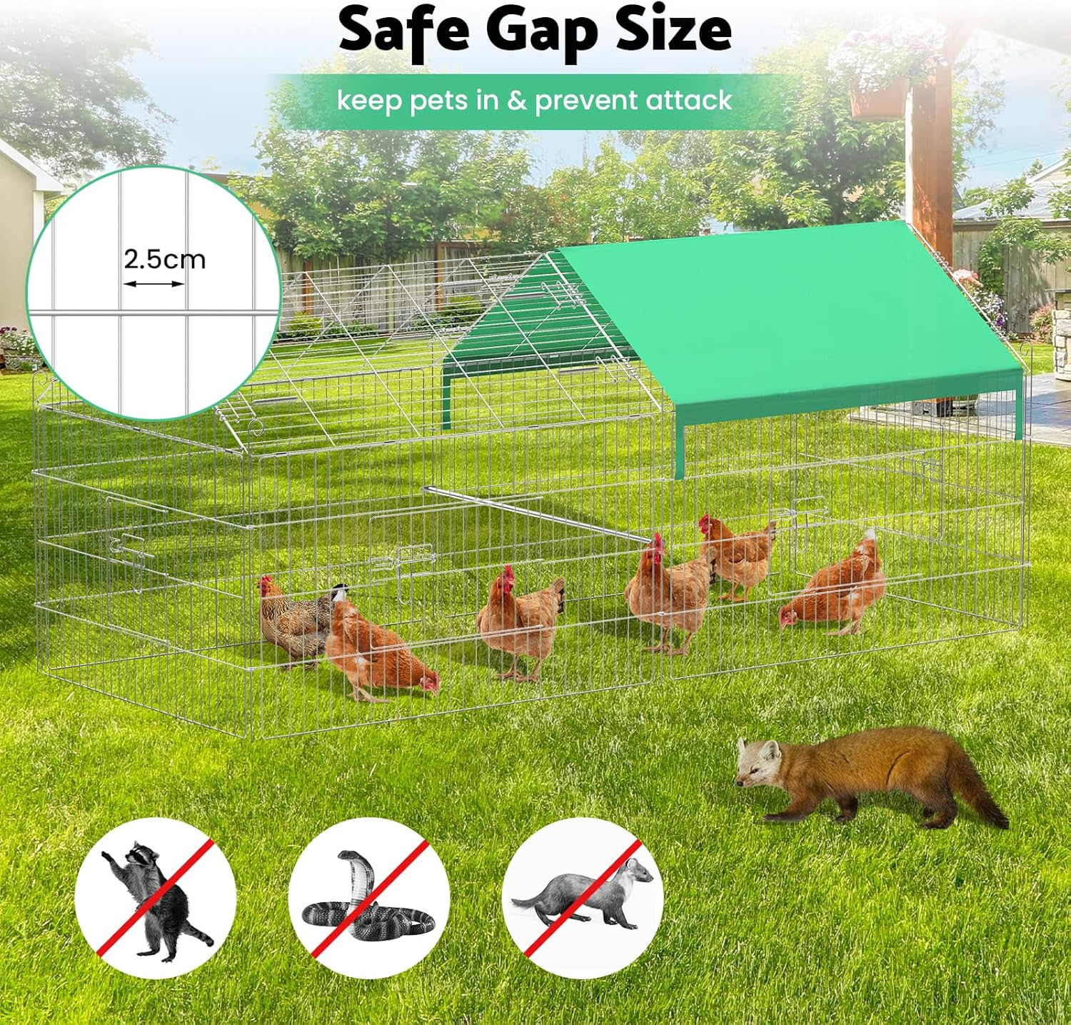 Advwin Metal Chicken Coop, 181X74X75Cm Chicken Run Pen for Yard with Cover, Outdoor Portable Chicken Cage Enclosure Crate, Backyard Farm outside for Small Animals Duck Rabbit Hen image number 3